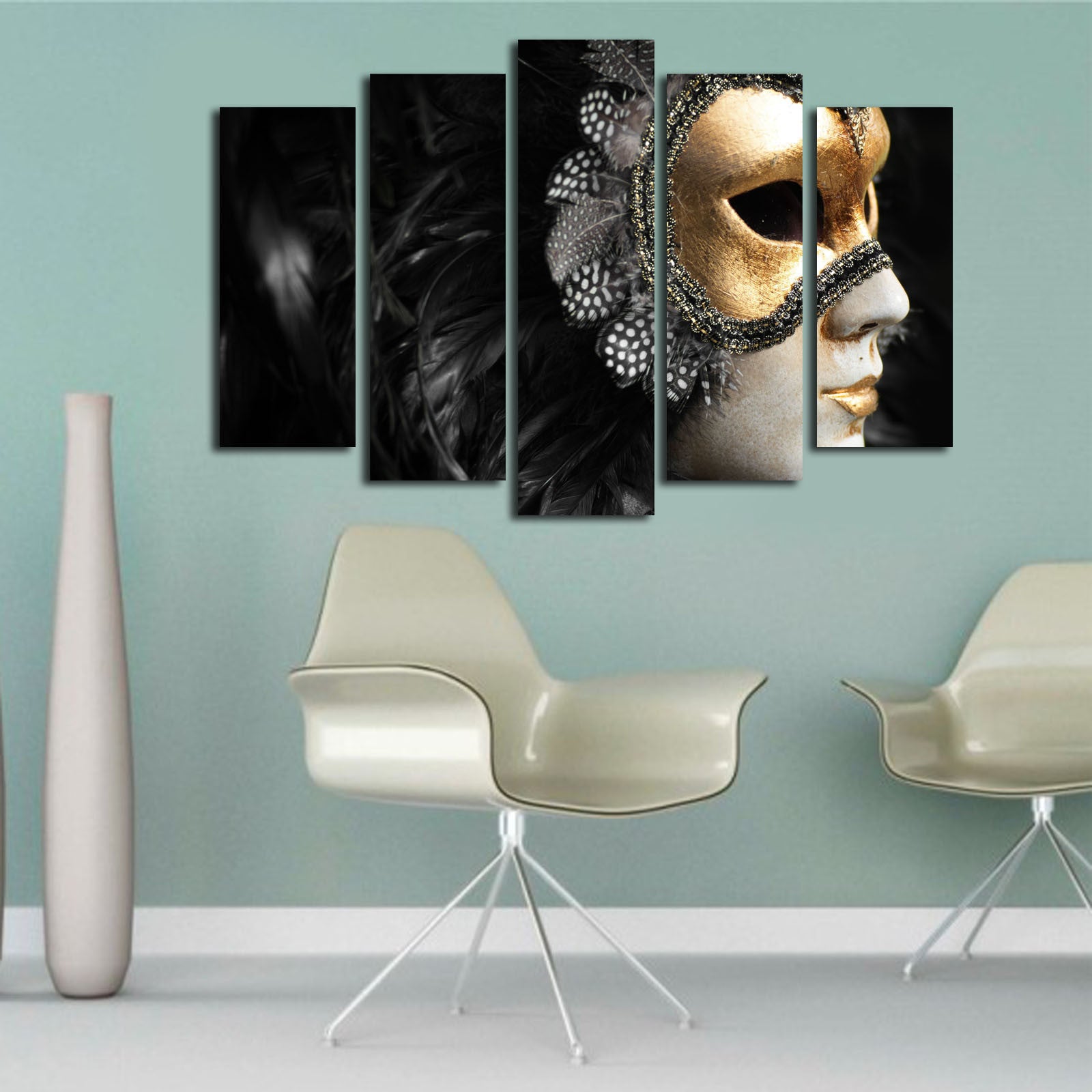 Quadro Decorativo em Tela Suede Multicolor – Conjunto 5 Peças, 70 x 105 cm, Moldura 100% Madeira (3 cm)