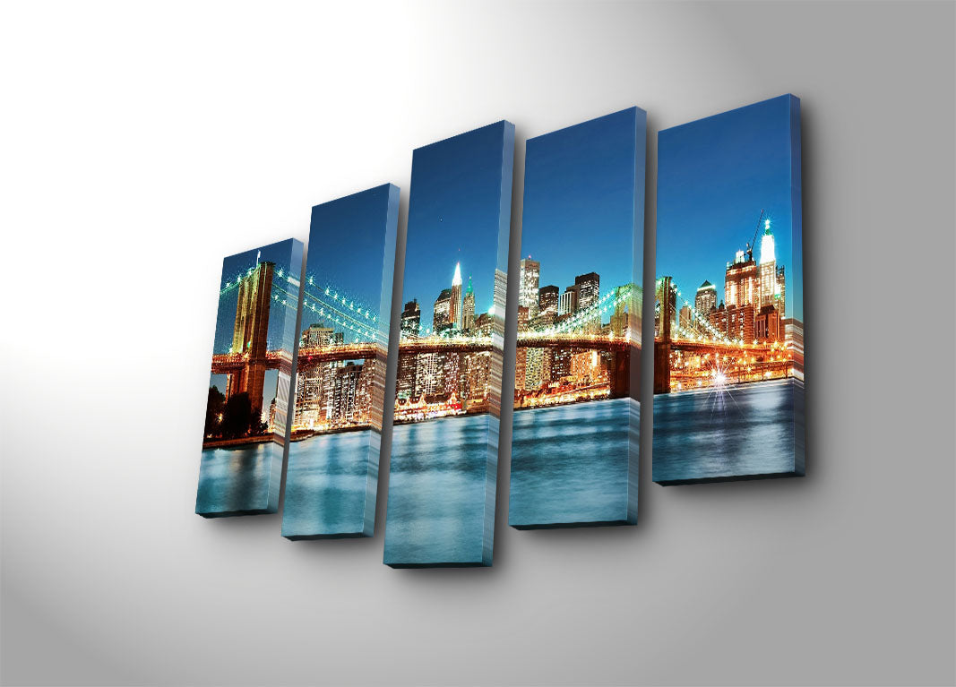 Quadro Decorativo em Tela 5 Peças Multicolor 70x105 cm | 100% Tela Camurça | Moldura de Madeira 3 cm – 5PATK-7