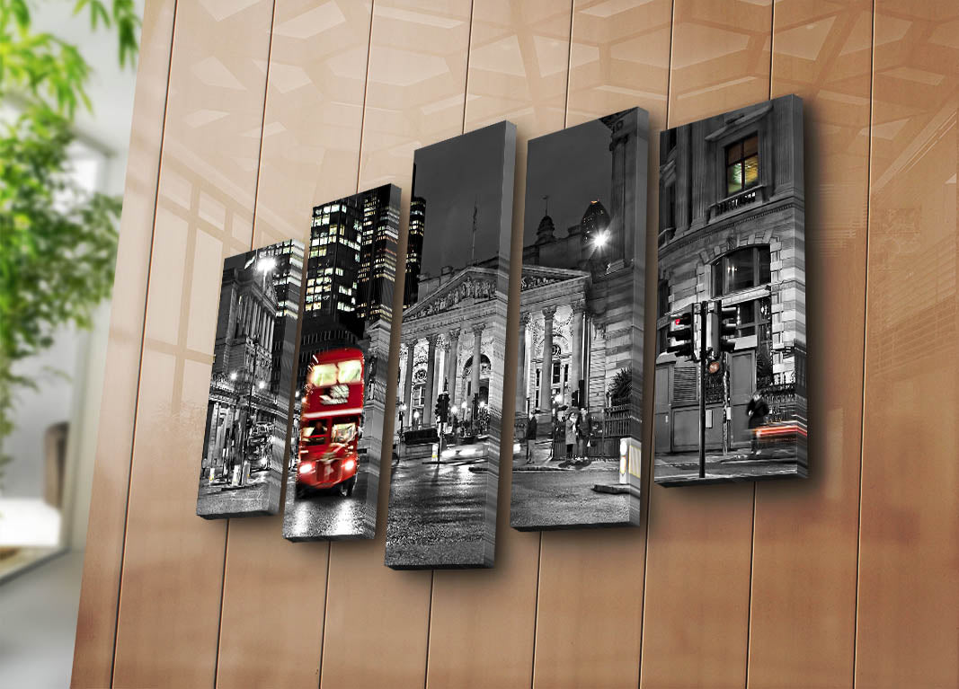 Quadro Decorativo em Tela (Conjunto de 5 Peças) Multicolor — 70 x 105 cm, Tela Suede 100%, Moldura de Madeira 3 cm