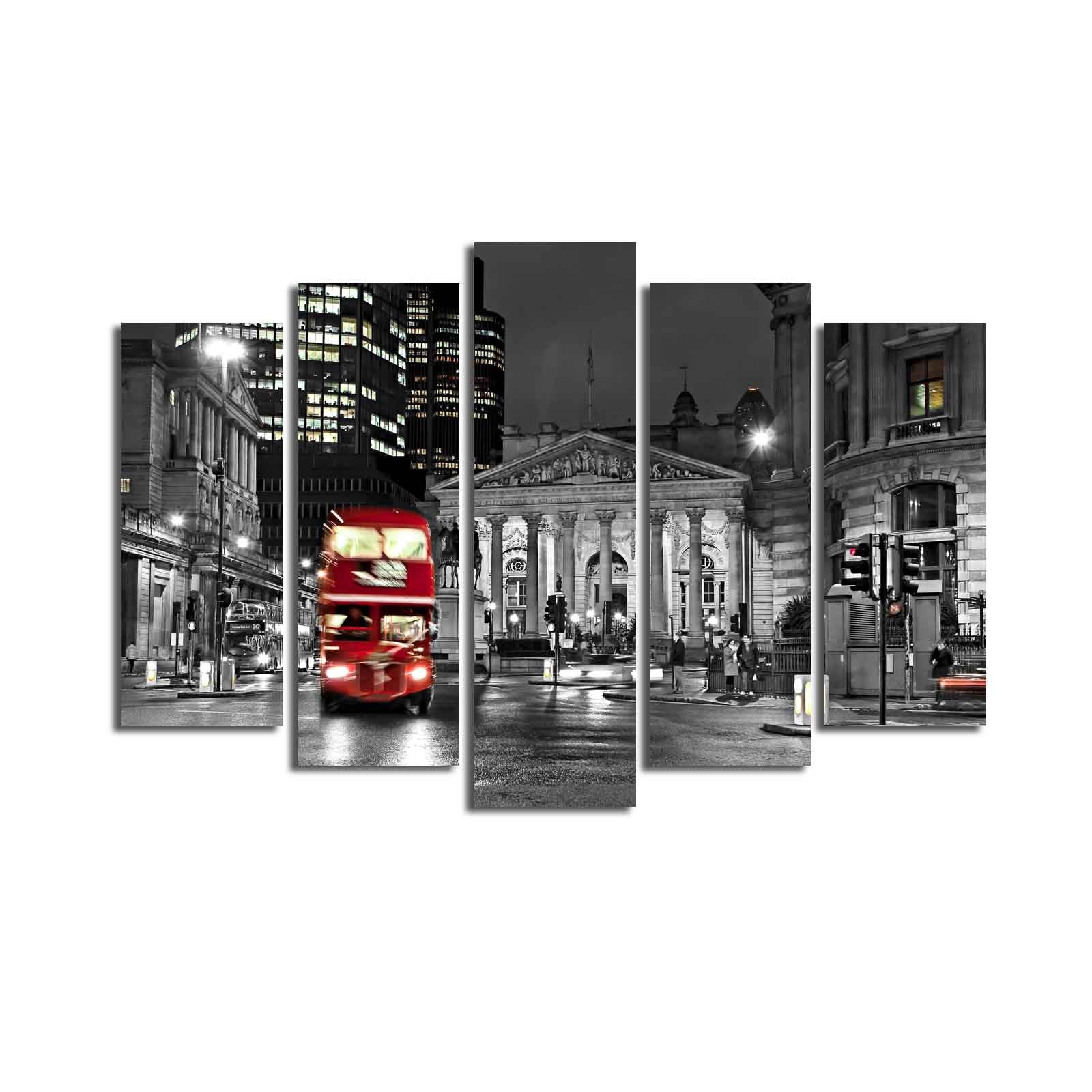 Quadro Decorativo em Tela (Conjunto de 5 Peças) Multicolor — 70 x 105 cm, Tela Suede 100%, Moldura de Madeira 3 cm