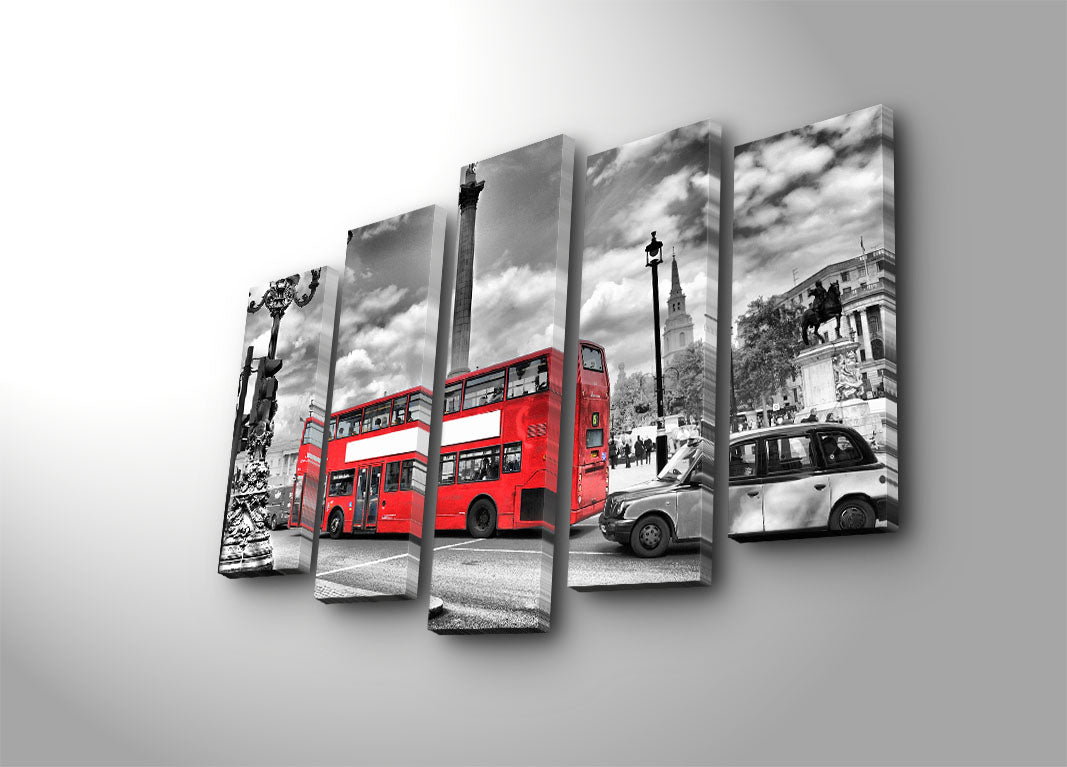 Quadro Decorativo em Tela Suede 100% (5 Peças) Multicolor com Moldura 100% Madeira – 70 x 105 cm – 5PATK-9 | 242BNZ4209