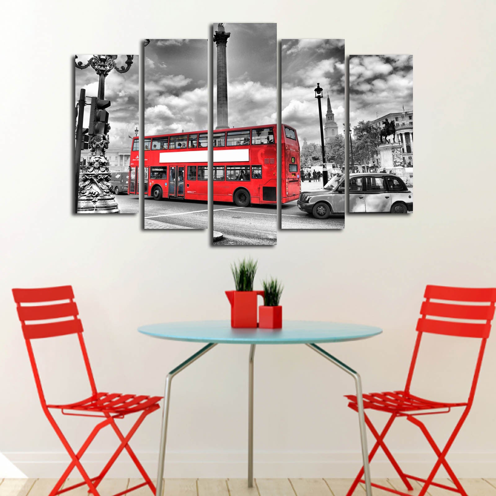 Quadro Decorativo em Tela Suede 100% (5 Peças) Multicolor com Moldura 100% Madeira – 70 x 105 cm – 5PATK-9 | 242BNZ4209