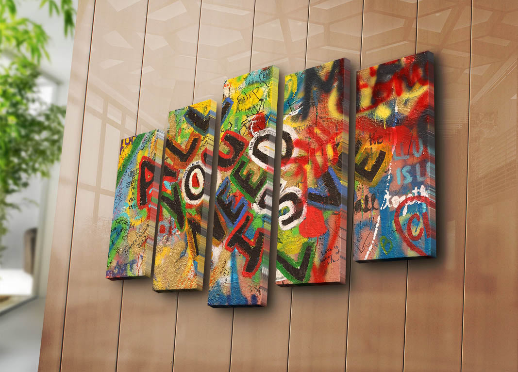 Quadro Decorativo em Tela 5 Peças Multicolor – 70x105 cm – Tela de Camurça 100% e Moldura de Madeira 3 cm