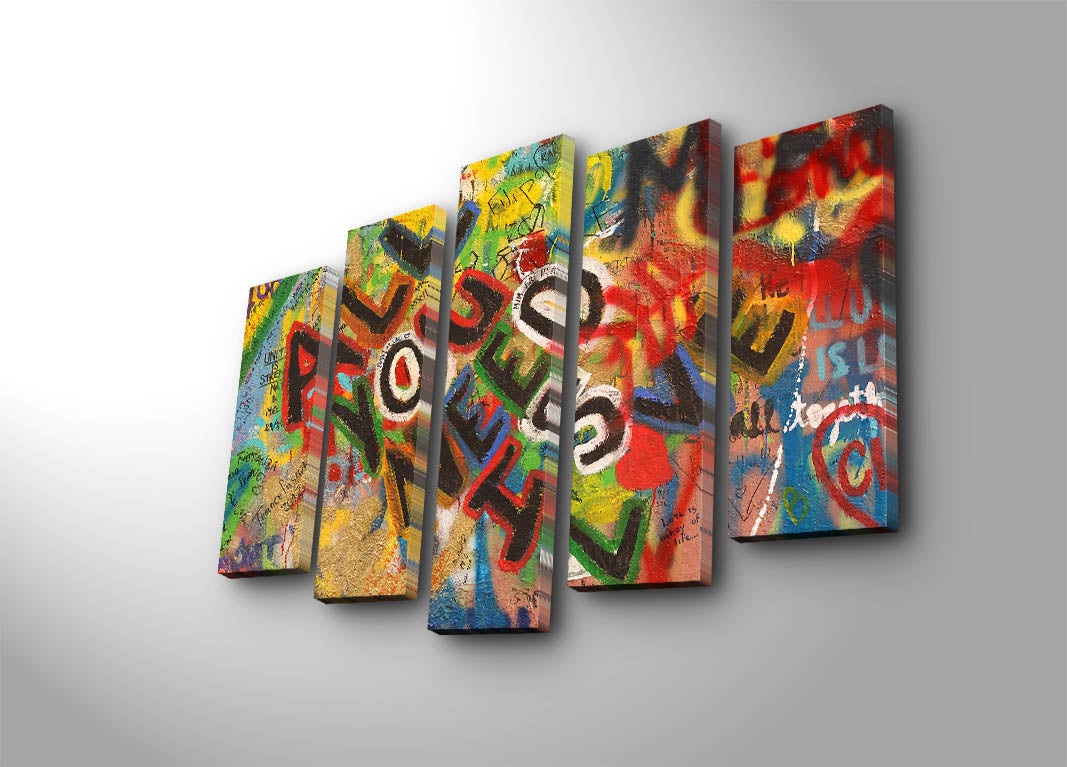 Quadro Decorativo em Tela 5 Peças Multicolor – 70x105 cm – Tela de Camurça 100% e Moldura de Madeira 3 cm