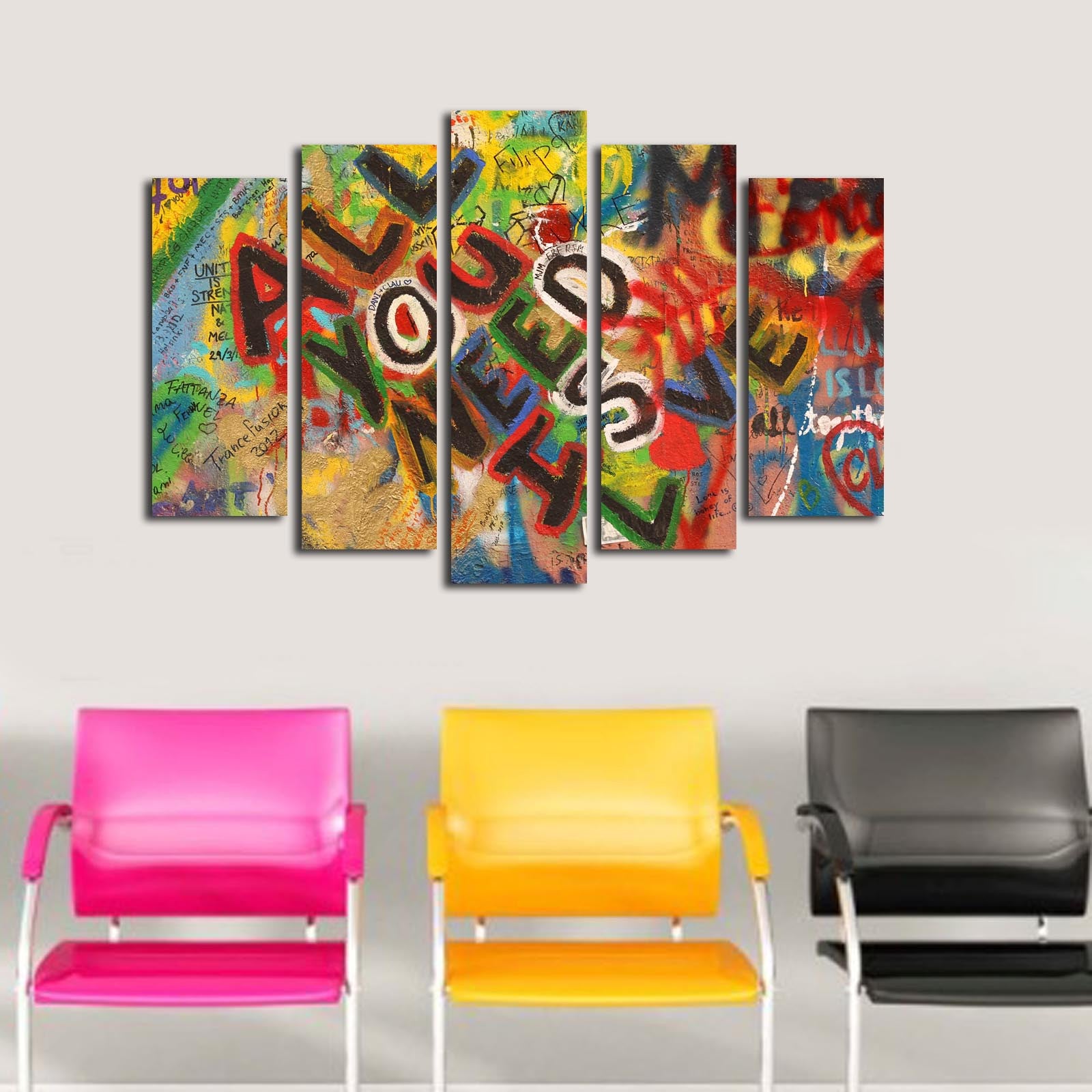 Quadro Decorativo em Tela 5 Peças Multicolor – 70x105 cm – Tela de Camurça 100% e Moldura de Madeira 3 cm