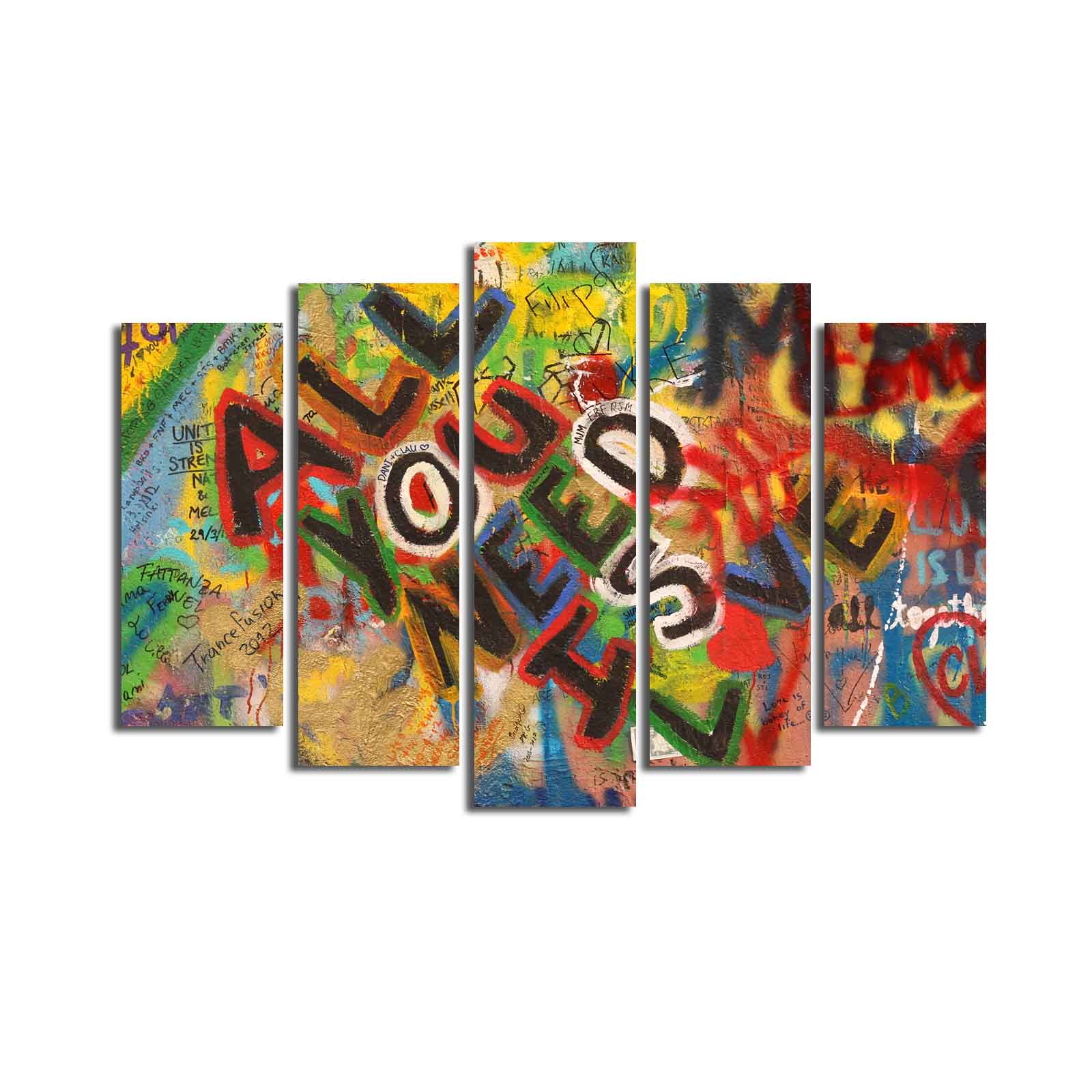 Quadro Decorativo em Tela 5 Peças Multicolor – 70x105 cm – Tela de Camurça 100% e Moldura de Madeira 3 cm