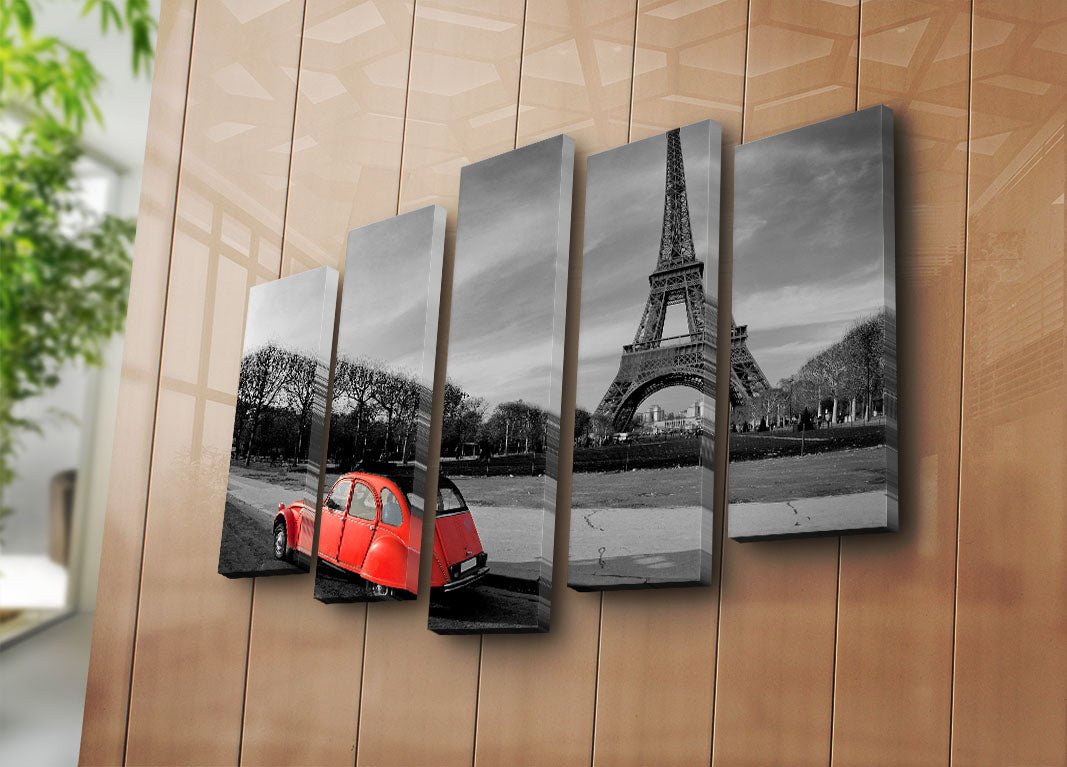 Quadro Decorativo Multicolor em Tela Suede 100% (5 Peças) 70x105 cm com Moldura de Madeira 3 cm – 5PATK-12