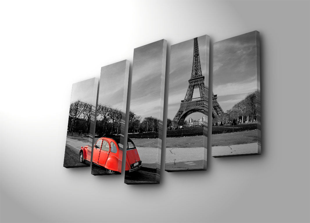 Quadro Decorativo Multicolor em Tela Suede 100% (5 Peças) 70x105 cm com Moldura de Madeira 3 cm – 5PATK-12