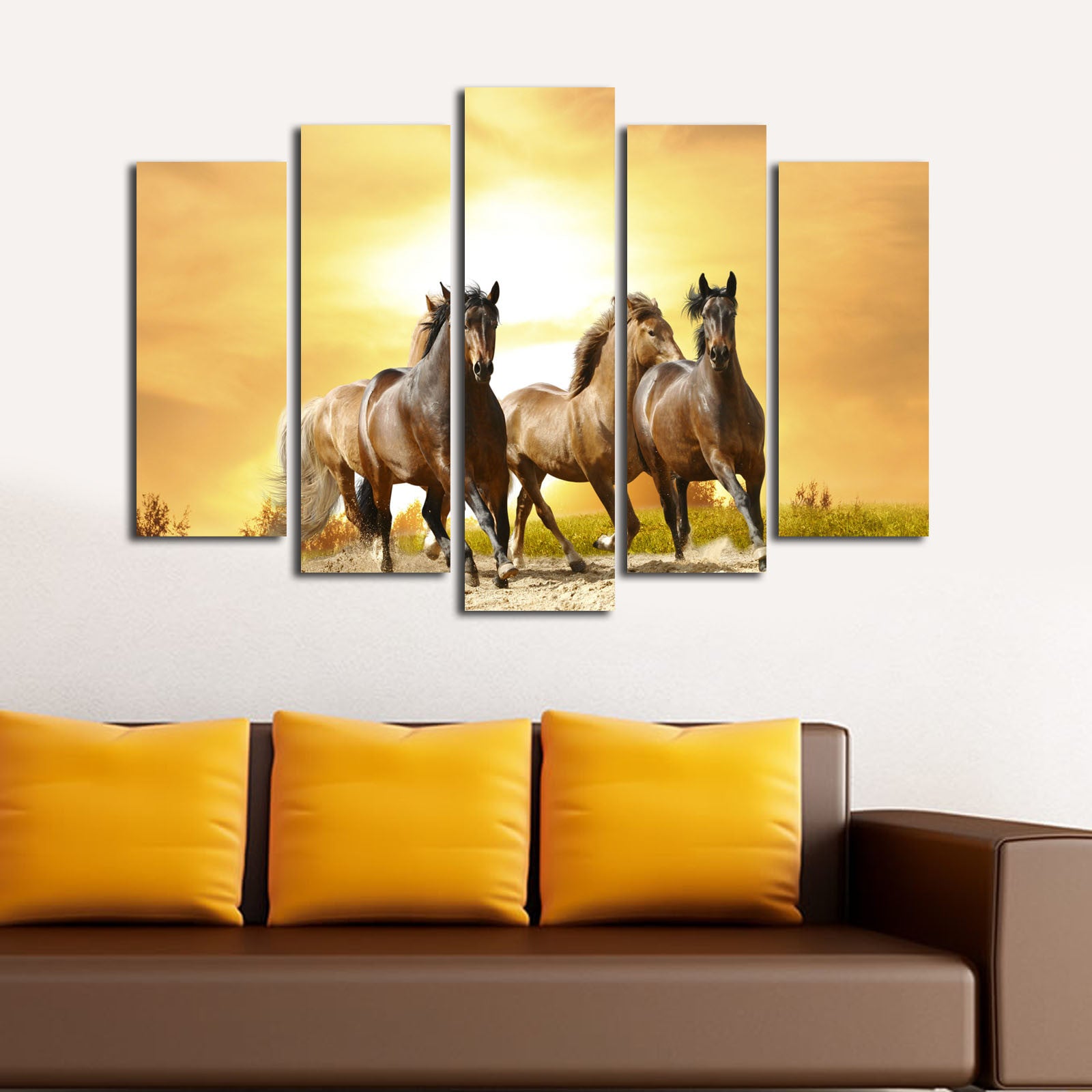 Conjunto de Telas Decorativas Multicor (5 Peças) – Suede 100%, Moldura de Madeira 3 cm, 70 x 105 cm – 5PATK-13