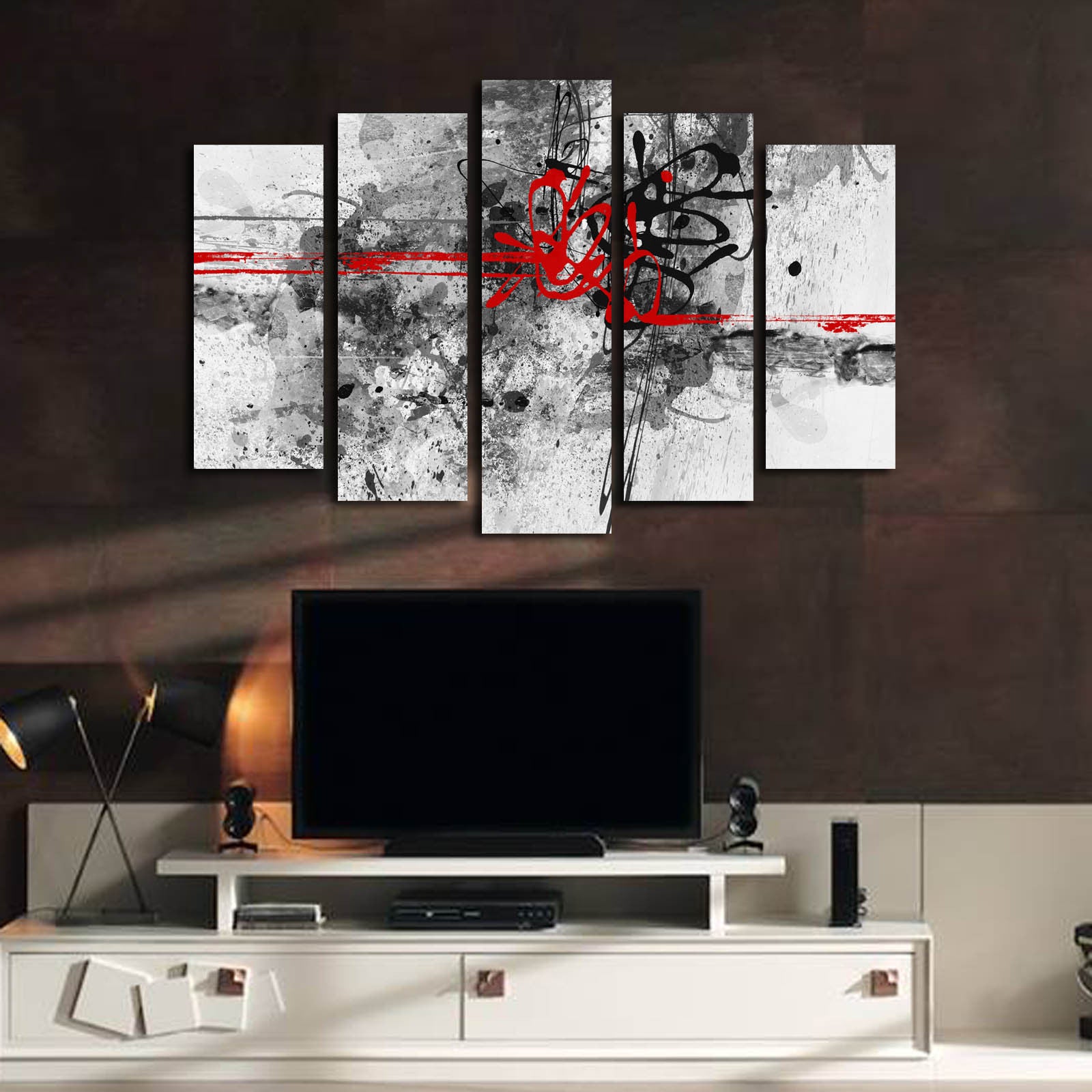 Tela Decorativa Multicolor (Conjunto de 5 Peças) em Canvas tipo camurça 100% com Moldura de Madeira – 70 x 105 cm