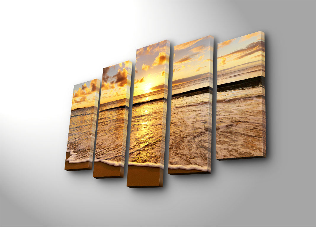 Quadro Decorativo em Tela 5 Peças Multicolor | Suede 100% | Moldura de Madeira 3 cm | 70 x 105 cm (Modelo 5PATK-15)