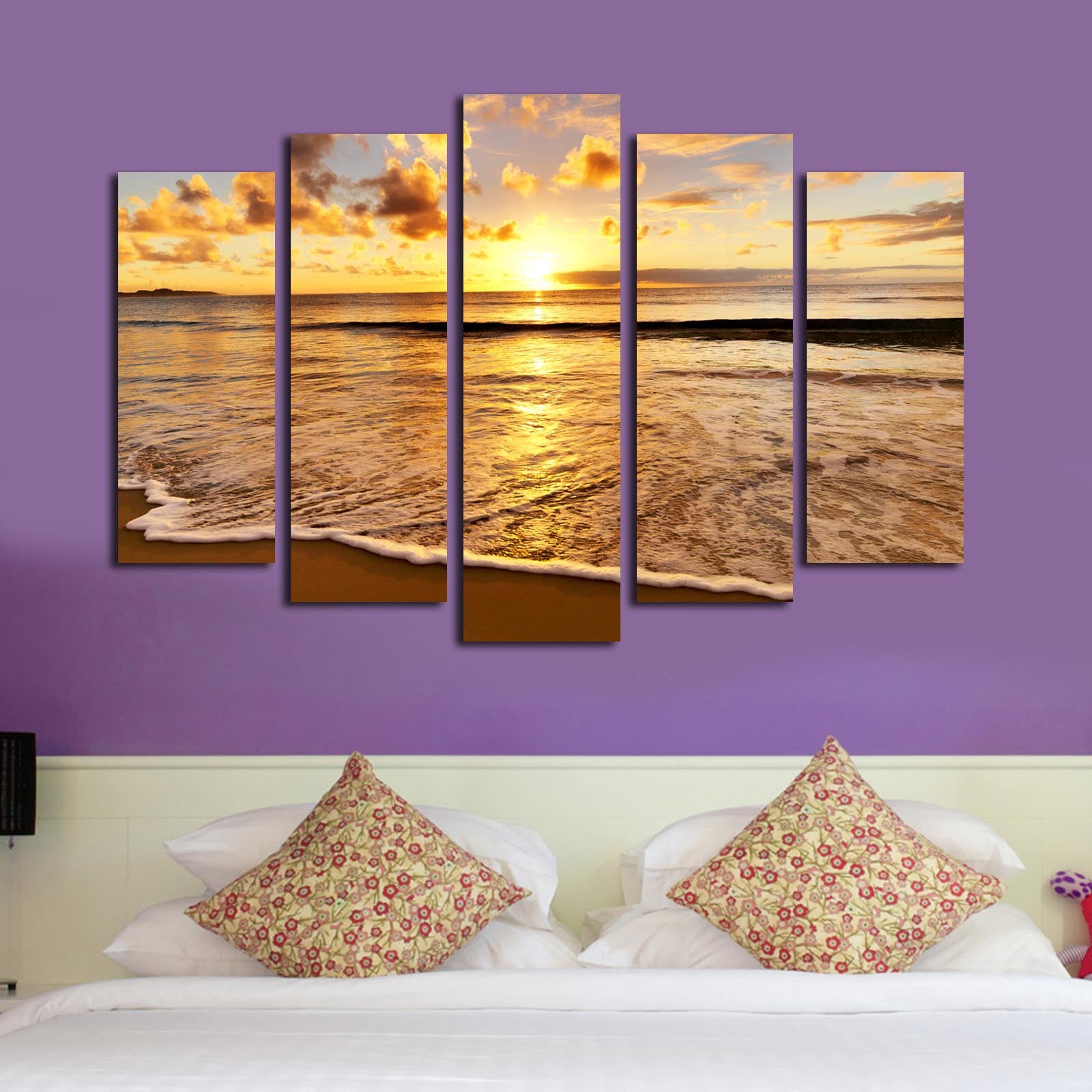 Quadro Decorativo em Tela 5 Peças Multicolor | Suede 100% | Moldura de Madeira 3 cm | 70 x 105 cm (Modelo 5PATK-15)