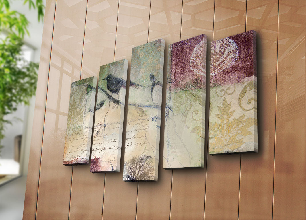 Quadro Decorativo em Tela Multicolor (Conjunto 5 Peças) 70 x 105 cm | Suede 100% com Moldura de Madeira 3 cm – 5PATK-16
