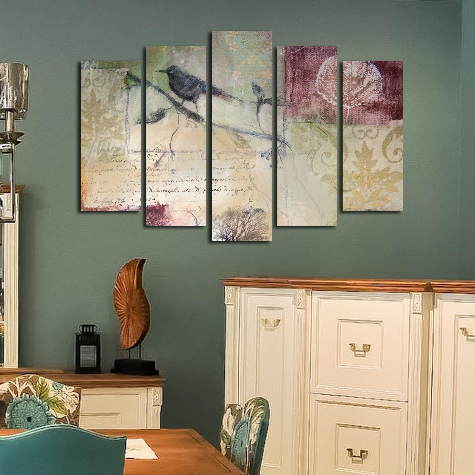 Quadro Decorativo em Tela Multicolor (Conjunto 5 Peças) 70 x 105 cm | Suede 100% com Moldura de Madeira 3 cm – 5PATK-16