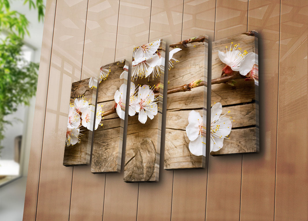 Quadro Decorativo 5 Peças Multicolor em Tela Suede 100% com Moldura de Madeira, 70 x 105 cm