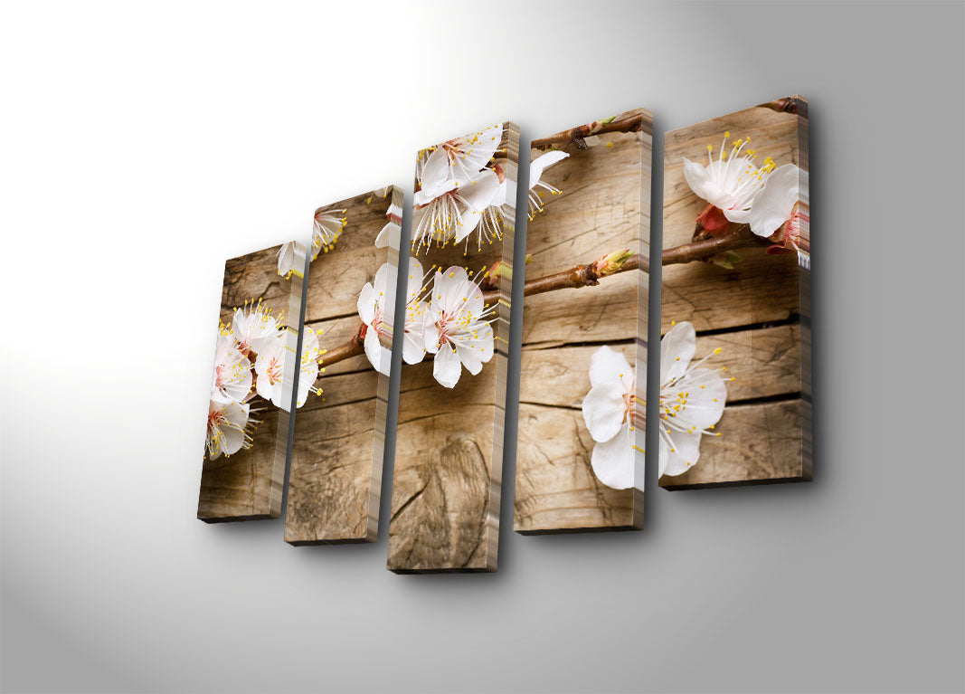 Quadro Decorativo 5 Peças Multicolor em Tela Suede 100% com Moldura de Madeira, 70 x 105 cm