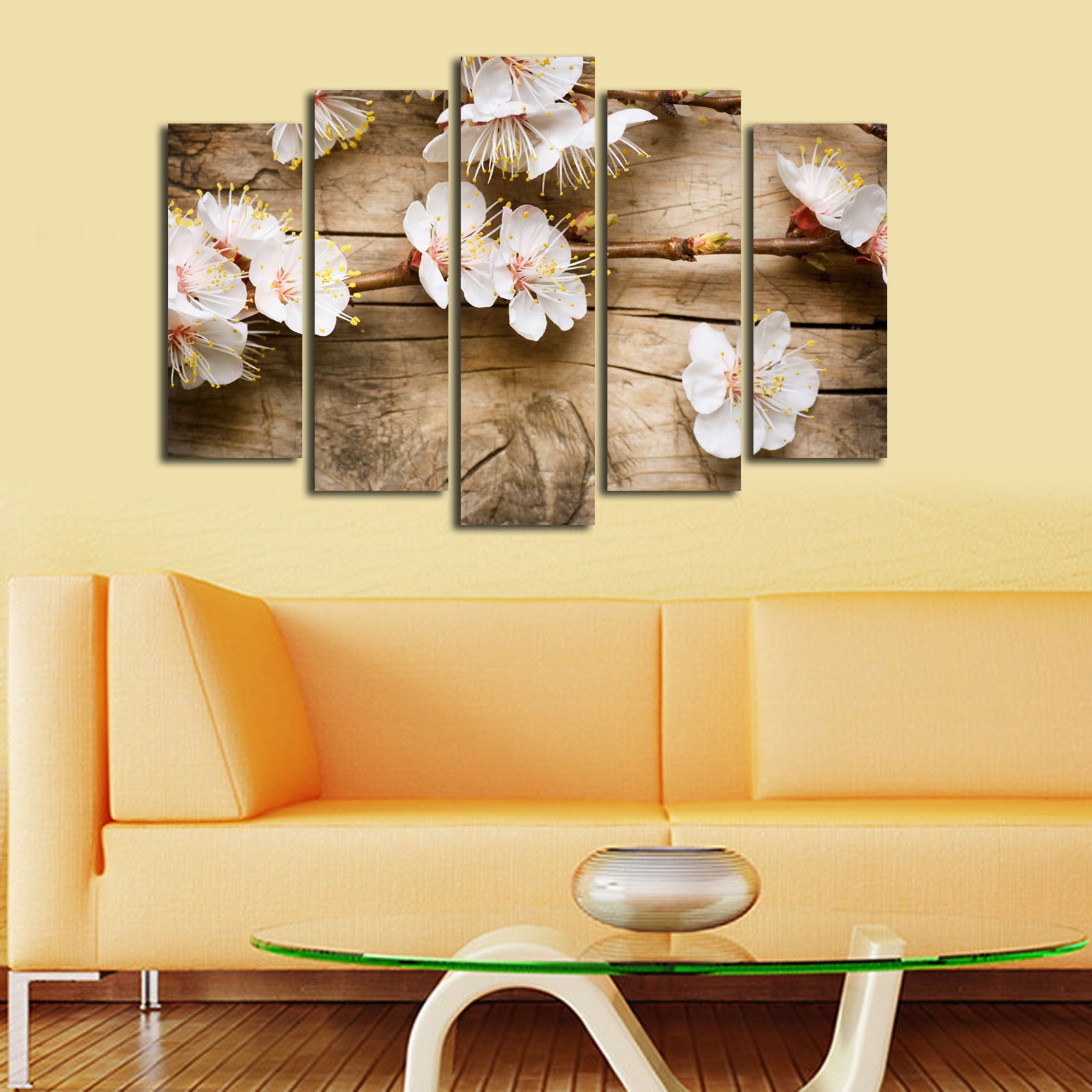 Quadro Decorativo 5 Peças Multicolor em Tela Suede 100% com Moldura de Madeira, 70 x 105 cm