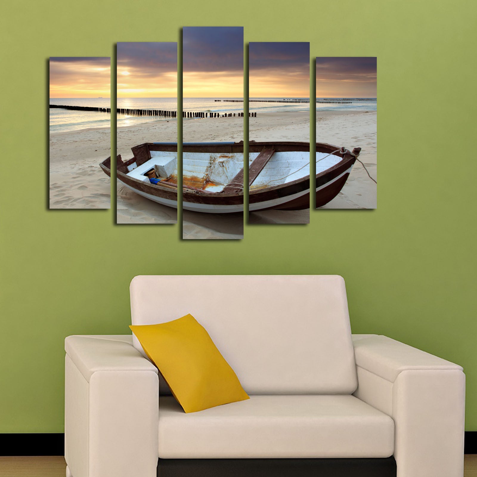 Conjunto de Quadros Decorativos em Tela (5 Peças) Multicolor — 70 x 105 cm, Moldura de Madeira