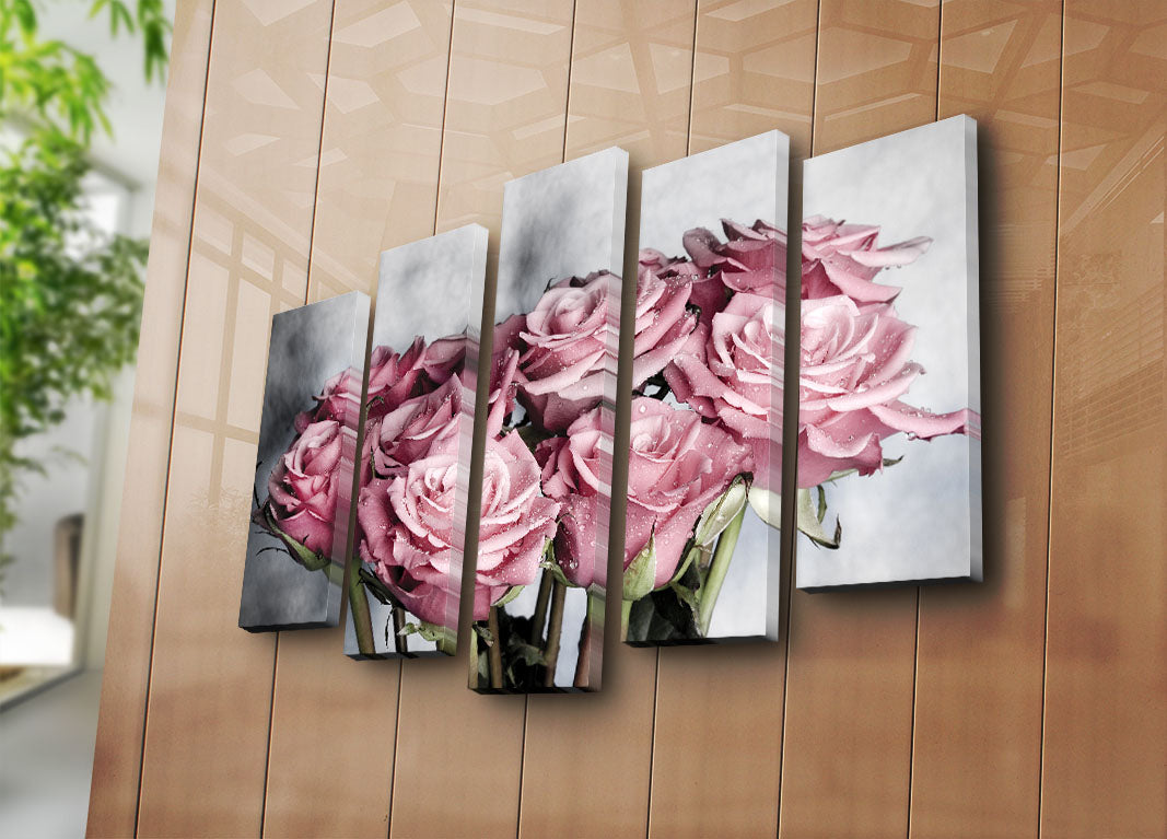 Quadro Decorativo em Tela Suede 100% (Conjunto de 5 Peças) Multicolor – 70 x 105 cm – Moldura de Madeira 3 cm – 5PATK-22