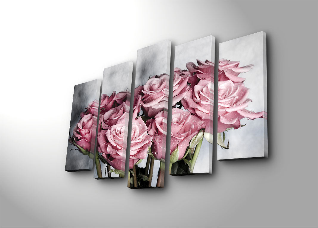 Quadro Decorativo em Tela Suede 100% (Conjunto de 5 Peças) Multicolor – 70 x 105 cm – Moldura de Madeira 3 cm – 5PATK-22