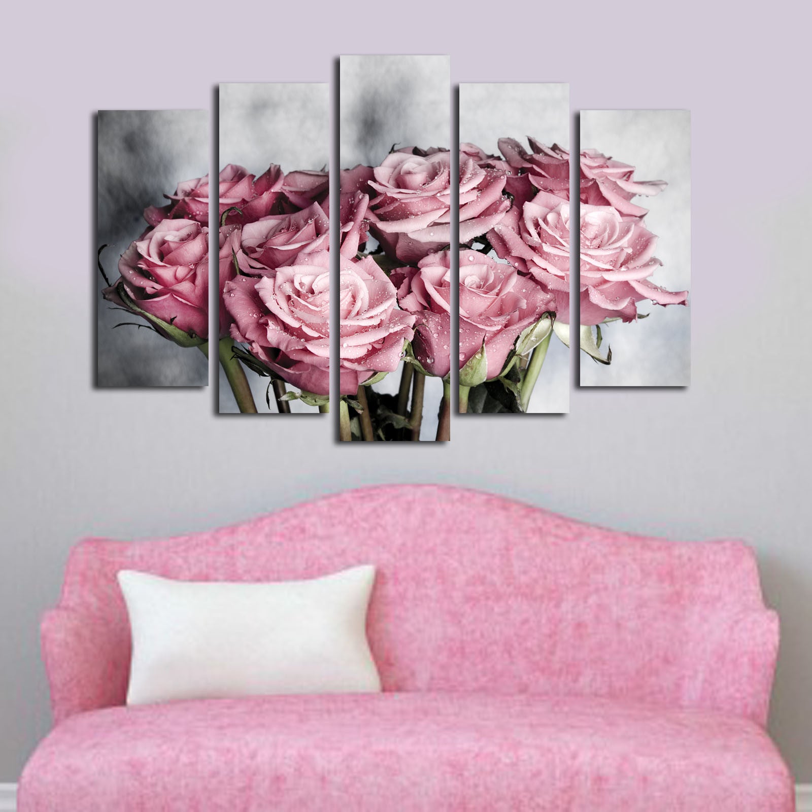 Quadro Decorativo em Tela Suede 100% (Conjunto de 5 Peças) Multicolor – 70 x 105 cm – Moldura de Madeira 3 cm – 5PATK-22