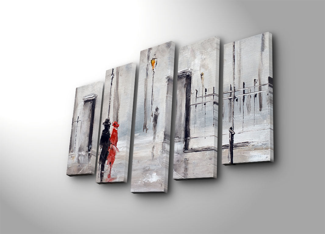 Quadro Decorativo Multicolorido em Tela Suede (5 Peças) 70 x 105 cm com Moldura de Madeira 3 cm – 5PATK-23