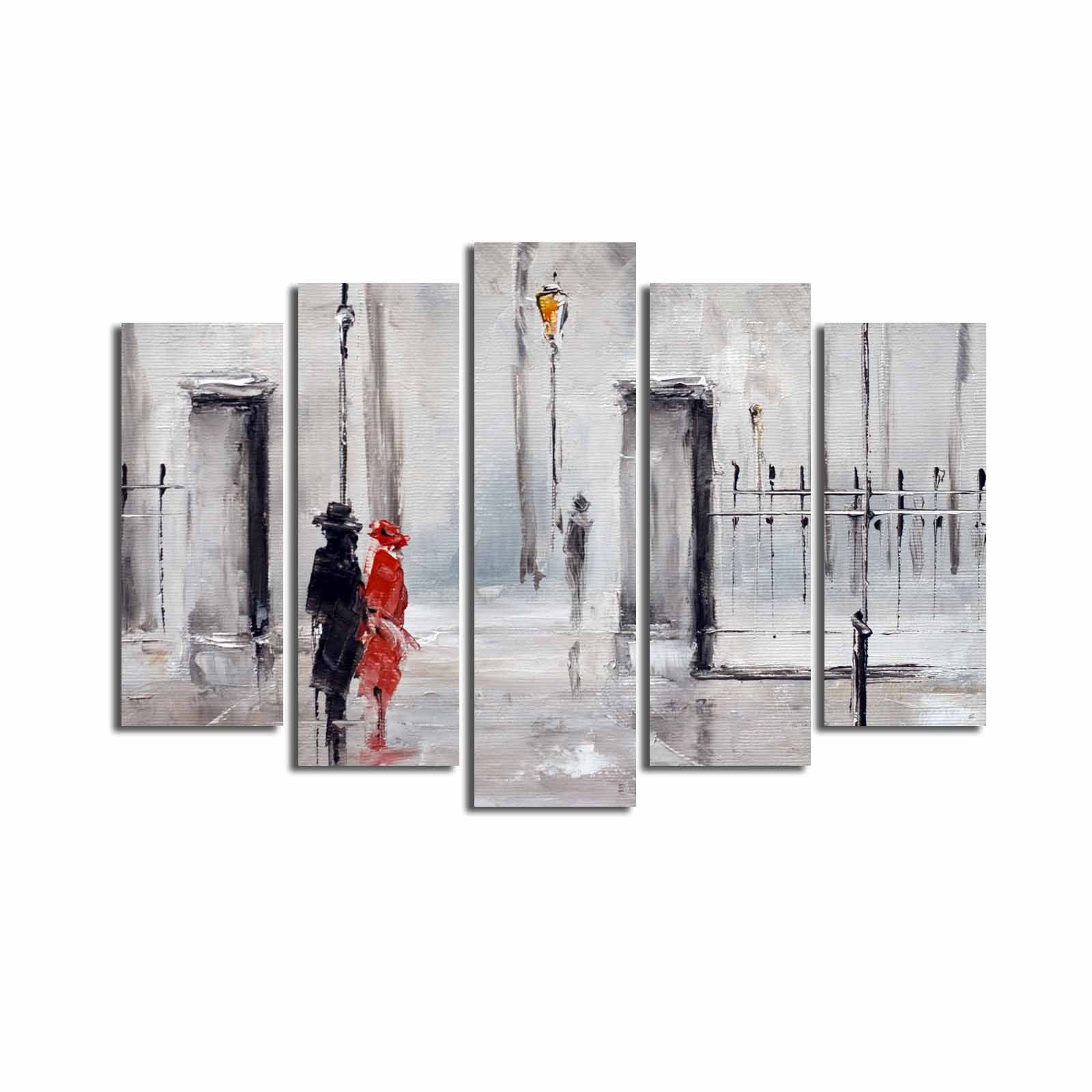 Quadro Decorativo Multicolorido em Tela Suede (5 Peças) 70 x 105 cm com Moldura de Madeira 3 cm – 5PATK-23