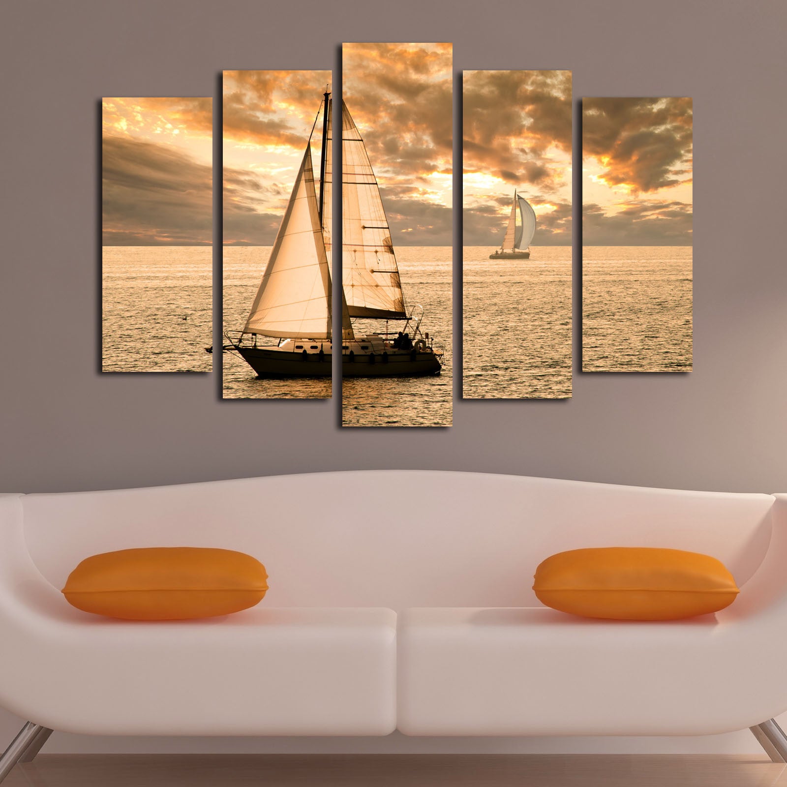 Quadro Decorativo em Canvas Suede 100% (5 Peças) Multicolor 70x105 cm | Moldura Madeira 3 cm | 5PATK-24