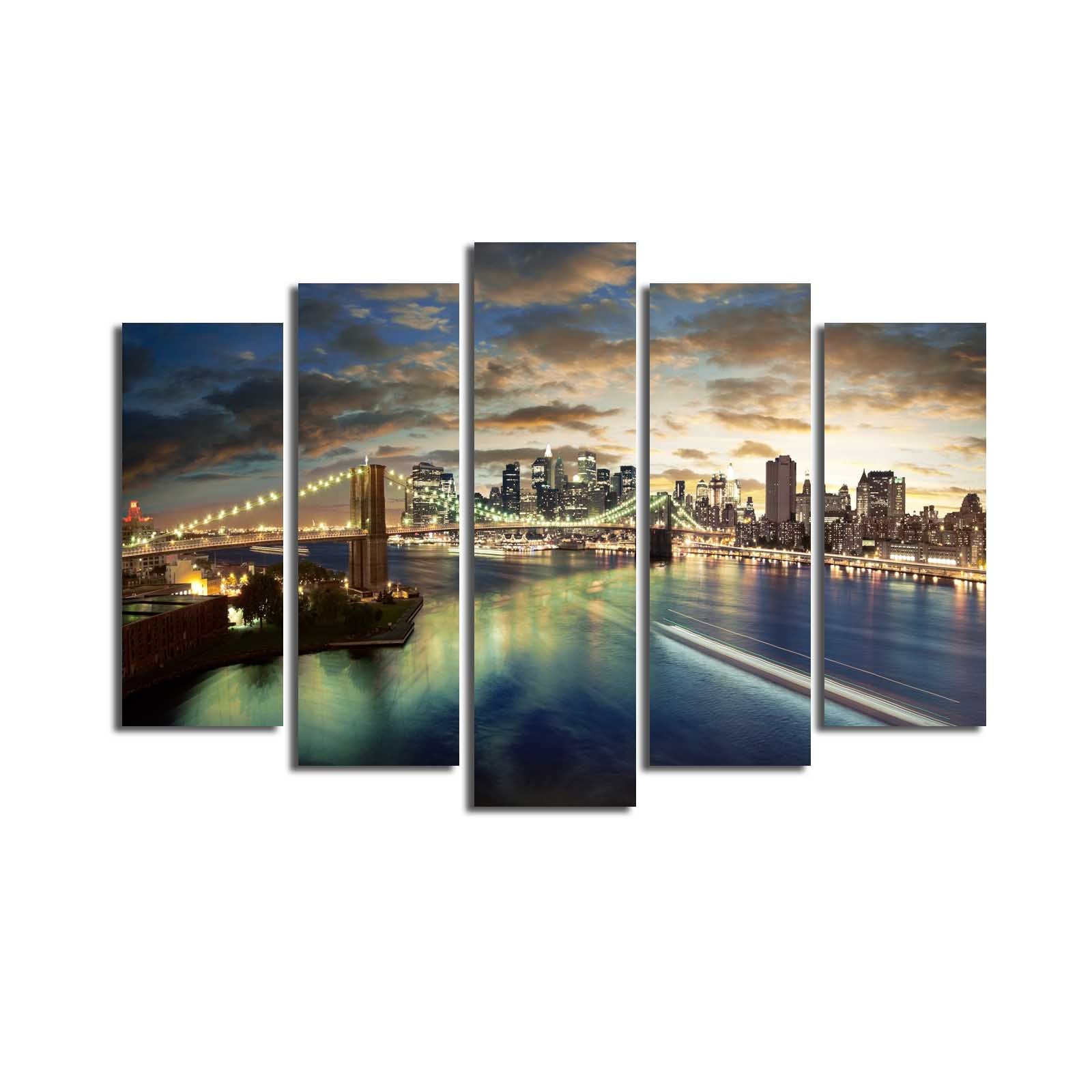 Quadro Decorativo em Tela Suede Multicolor 5 Peças com Moldura de Madeira, 70 x 105 cm (5PATK-25)