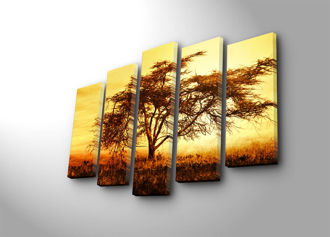 Quadro Decorativo em Tela 5 Peças Multicolor 70x105 cm | Suede 100% e Moldura de Madeira (3 cm)