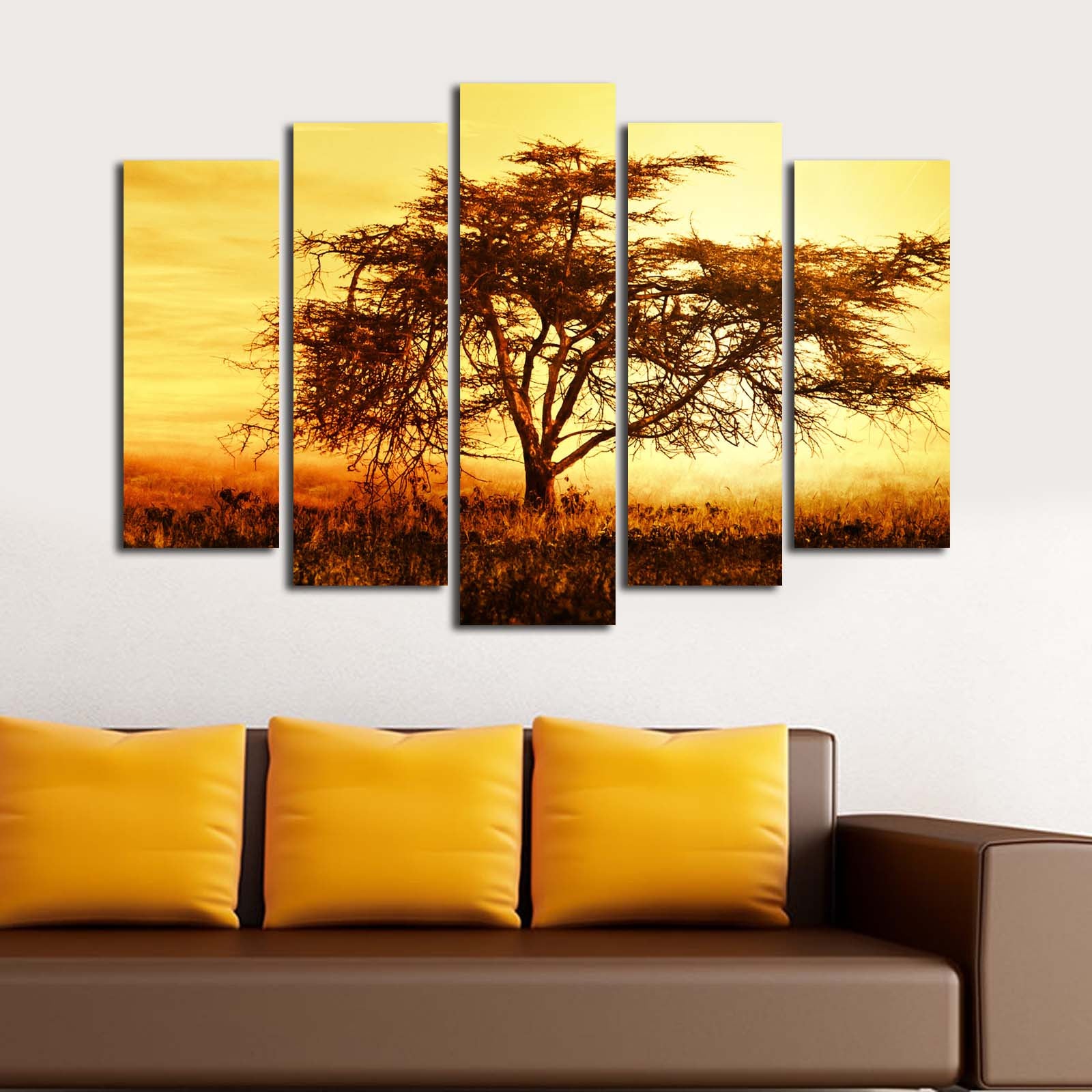 Quadro Decorativo em Tela 5 Peças Multicolor 70x105 cm | Suede 100% e Moldura de Madeira (3 cm)