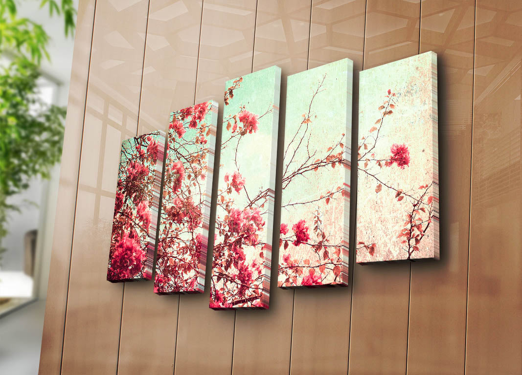 Quadro Decorativo em 5 Peças Multicolor (70x105 cm) – Tela Suede 100% com Moldura de Madeira 3 cm