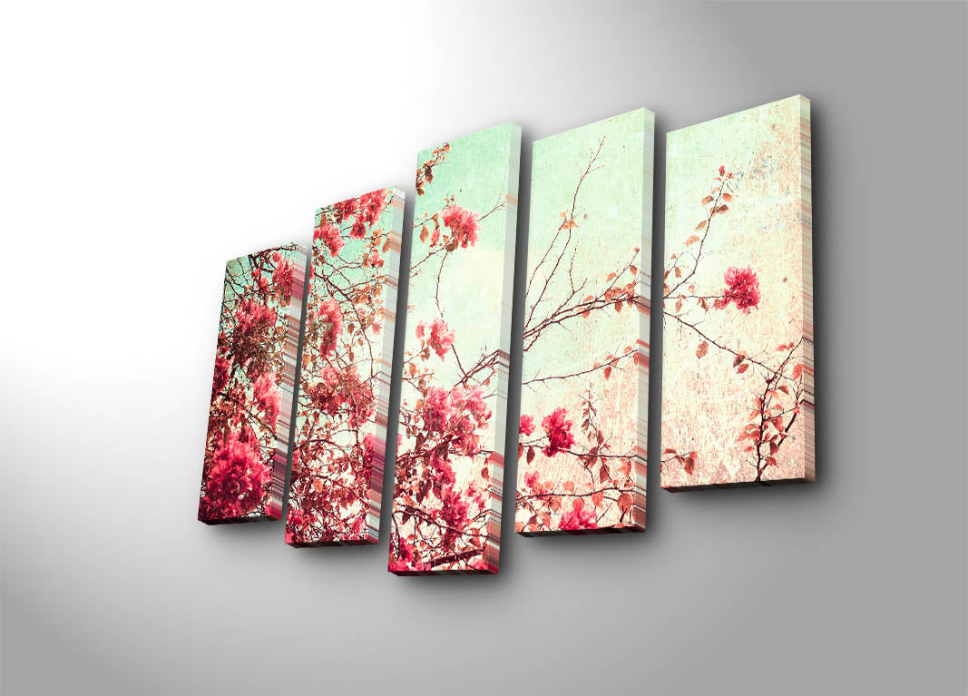 Quadro Decorativo em 5 Peças Multicolor (70x105 cm) – Tela Suede 100% com Moldura de Madeira 3 cm