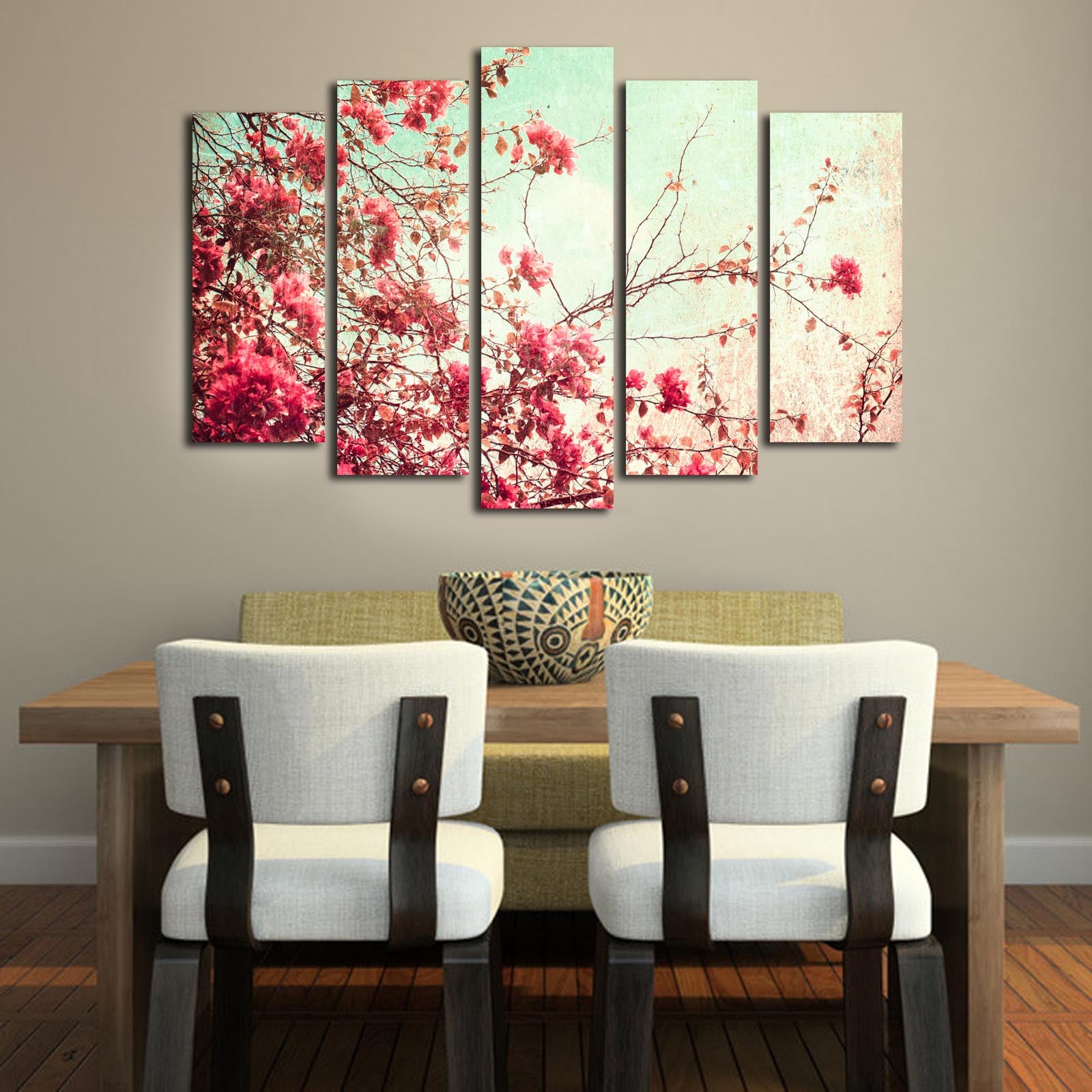 Quadro Decorativo em 5 Peças Multicolor (70x105 cm) – Tela Suede 100% com Moldura de Madeira 3 cm