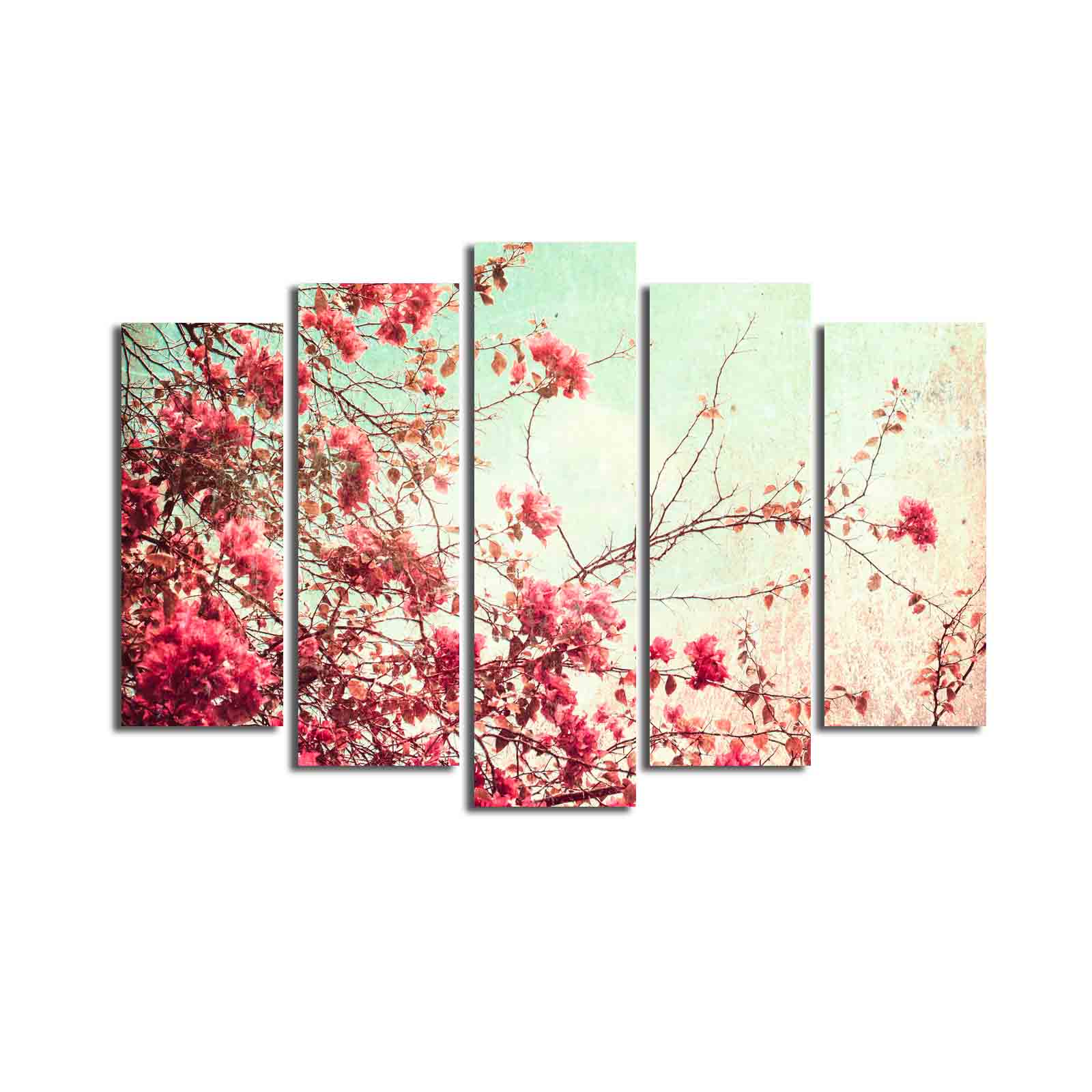 Quadro Decorativo em 5 Peças Multicolor (70x105 cm) – Tela Suede 100% com Moldura de Madeira 3 cm