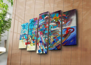 Quadro Decorativo em Tela 5 Peças Multicolor 70x105 cm — Suede 100% e Moldura de Madeira 3 cm (5PATK-29)