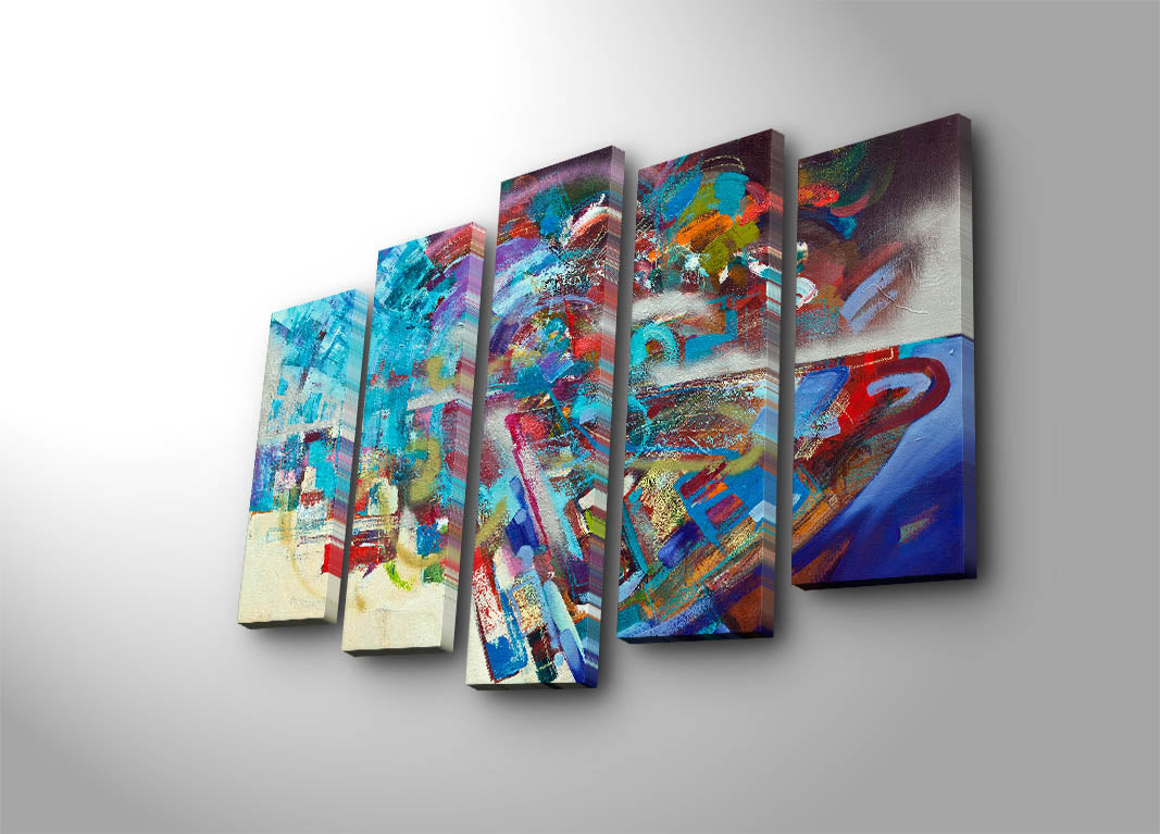 Quadro Decorativo em Tela 5 Peças Multicolor 70x105 cm — Suede 100% e Moldura de Madeira 3 cm (5PATK-29)