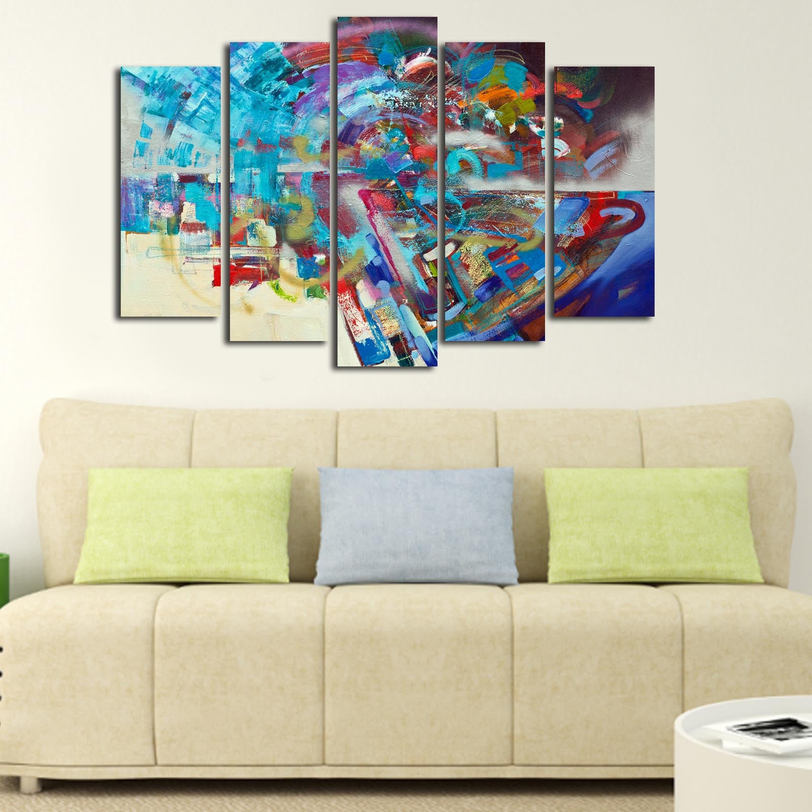 Quadro Decorativo em Tela 5 Peças Multicolor 70x105 cm — Suede 100% e Moldura de Madeira 3 cm (5PATK-29)