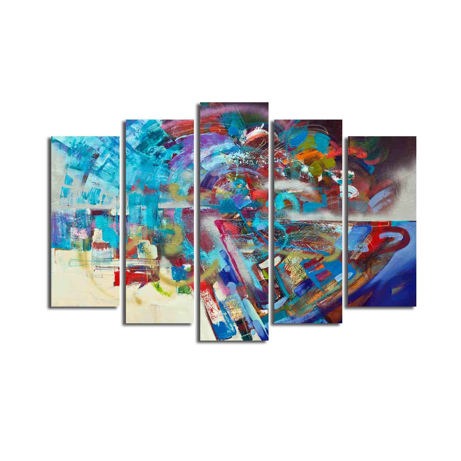 Quadro Decorativo em Tela 5 Peças Multicolor 70x105 cm — Suede 100% e Moldura de Madeira 3 cm (5PATK-29)