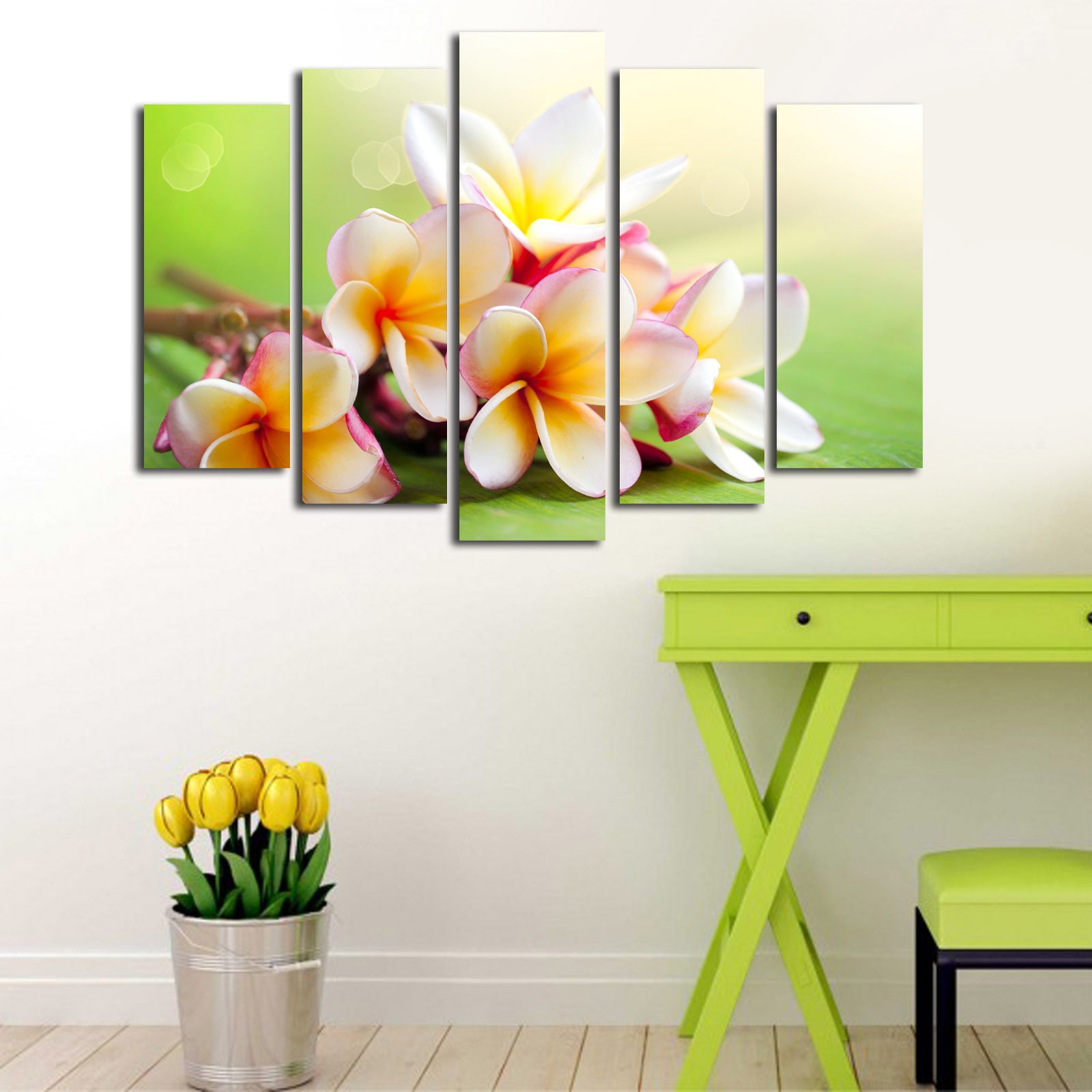 Quadro Decorativo em Tela (5 Peças) Multicolor — 70x105 cm, Moldura de Madeira