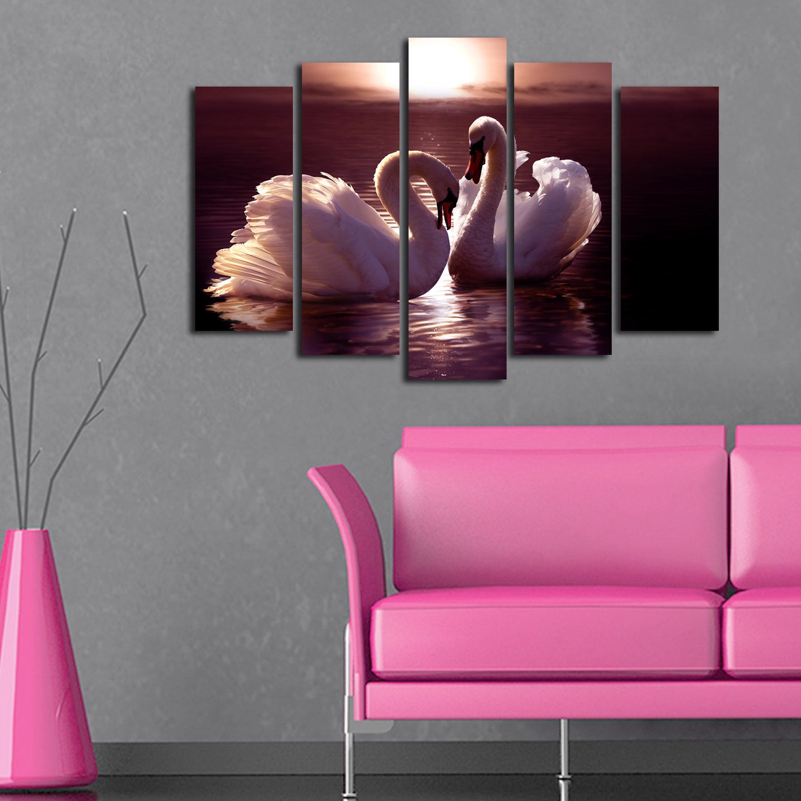 Quadro Decorativo em Tela Camurça 100% (Conjunto de 5 Peças) Multicolor — 70 x 105 cm — Moldura de Madeira 3 cm