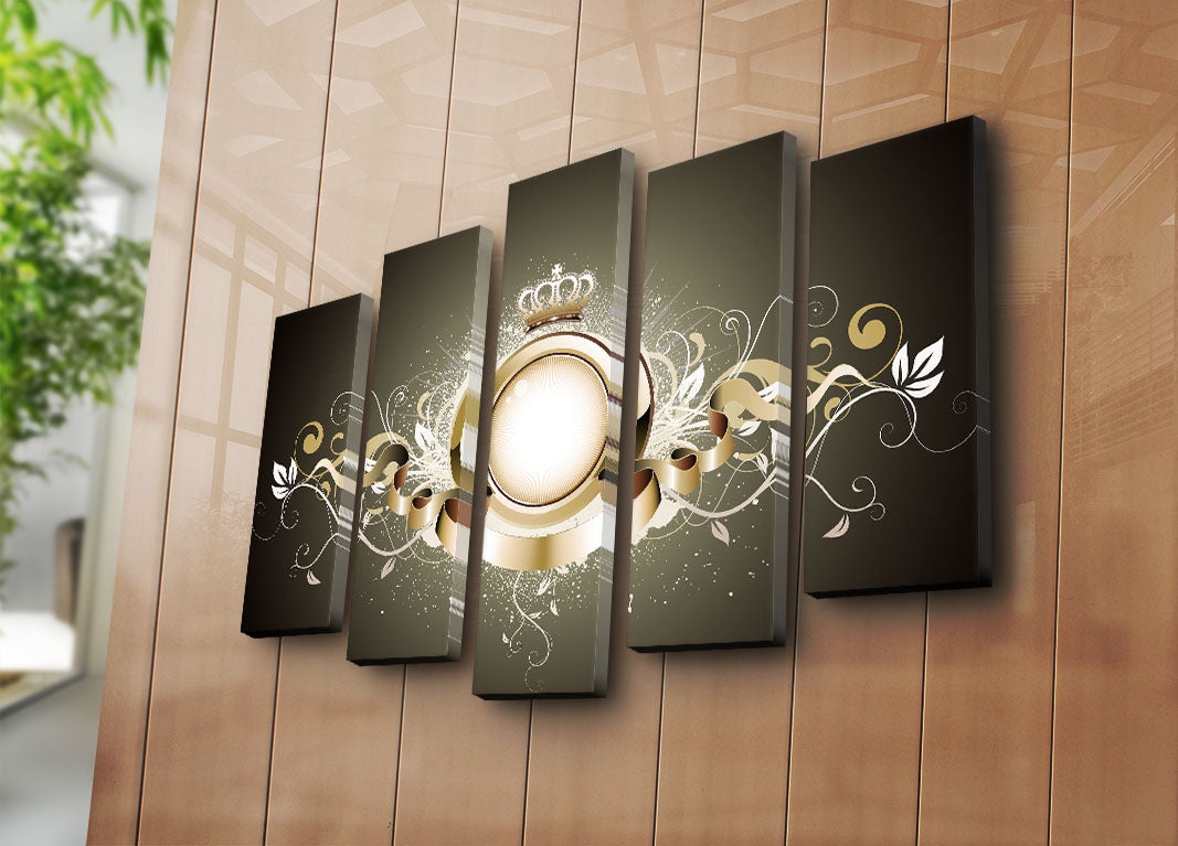 Quadro Decorativo Multicolor em Tela Suede 100% (5 Peças) 70x105 cm com Moldura em Madeira