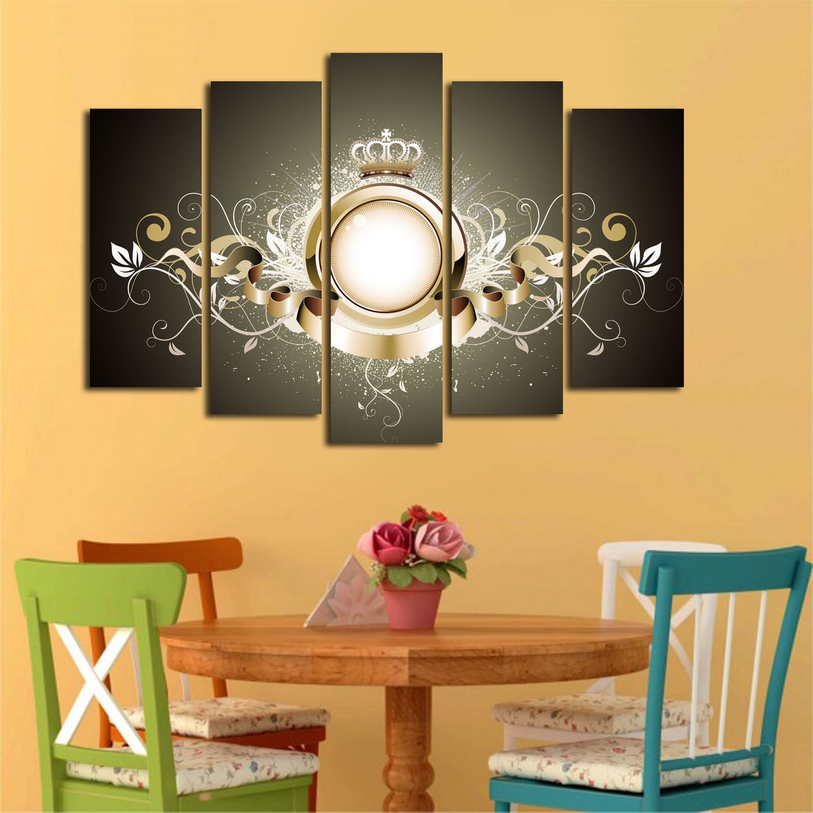 Quadro Decorativo Multicolor em Tela Suede 100% (5 Peças) 70x105 cm com Moldura em Madeira