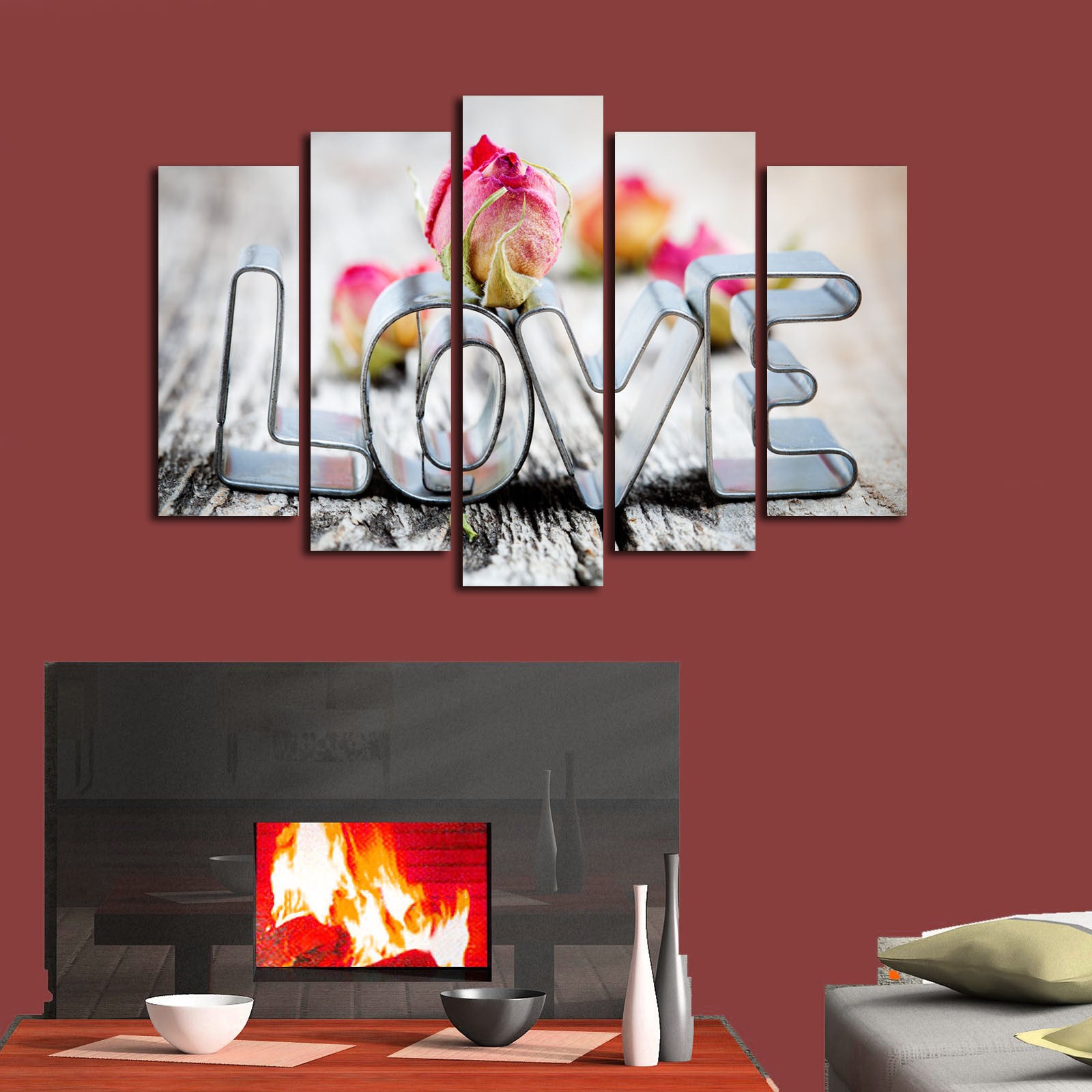 Tela Decorativa Multicolor (Conjunto de 5 Peças) – Camurça 100%, Moldura em Madeira, 70 x 105 cm