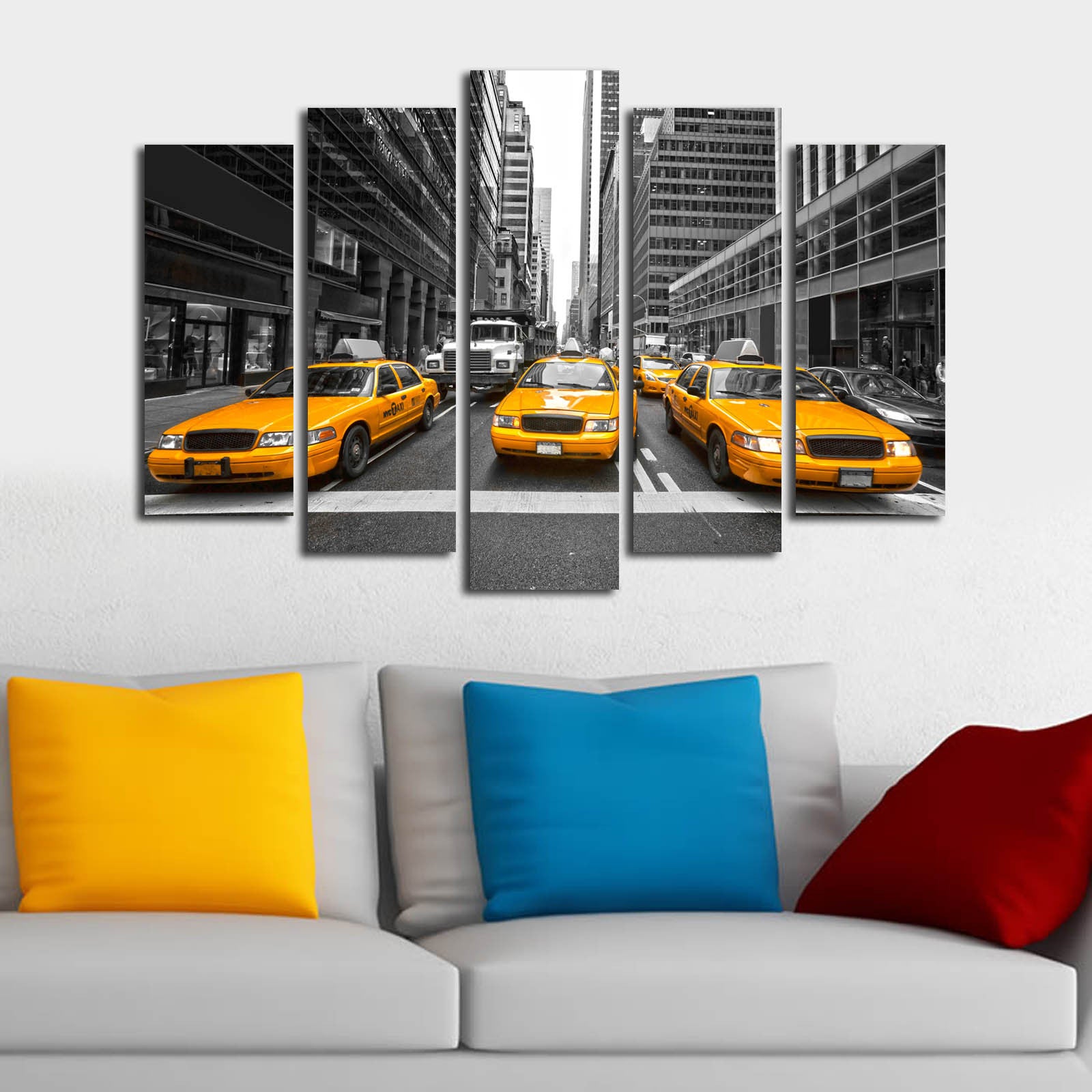 Quadro Decorativo em Tela Suede 100% Multicolor – Conjunto 5 Peças – 70 x 105 cm – Moldura de Madeira (5PATK-38)