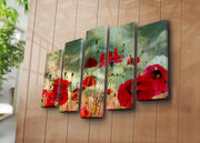 Quadro Decorativo em Tela (Conjunto de 5 Peças) Multicolor — 100% Suede Canvas, Moldura de Madeira 3 cm, Tamanho Total 70 x 105 cm