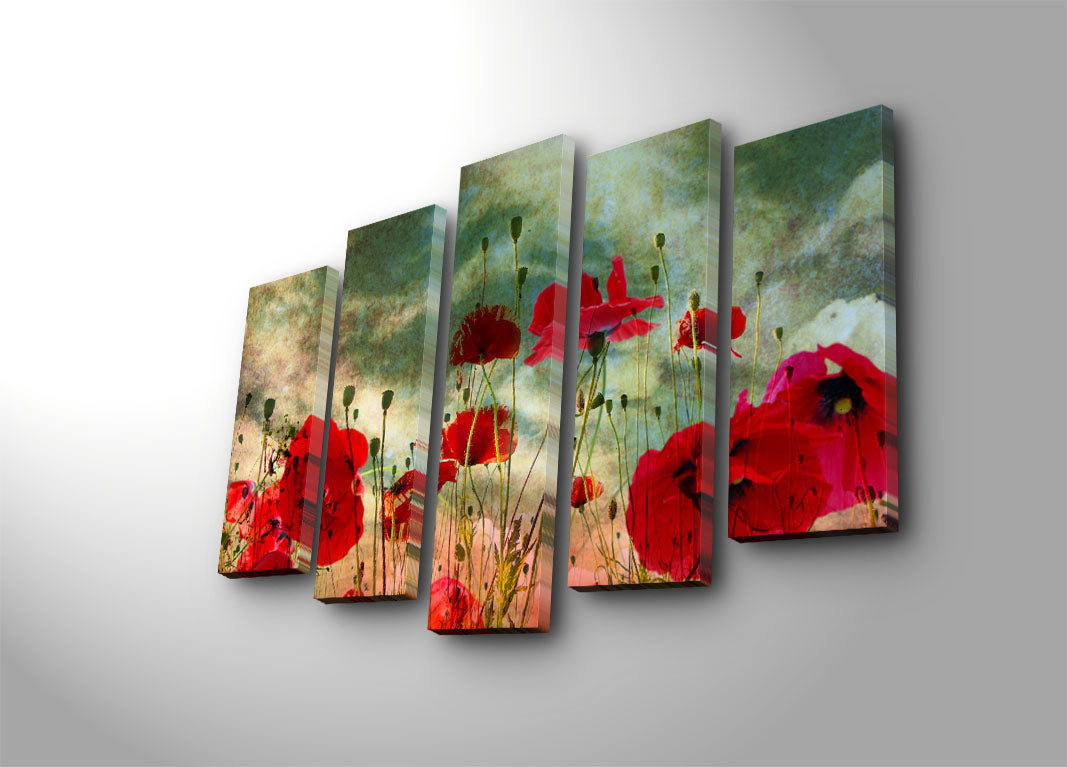 Quadro Decorativo em Tela (Conjunto de 5 Peças) Multicolor — 100% Suede Canvas, Moldura de Madeira 3 cm, Tamanho Total 70 x 105 cm