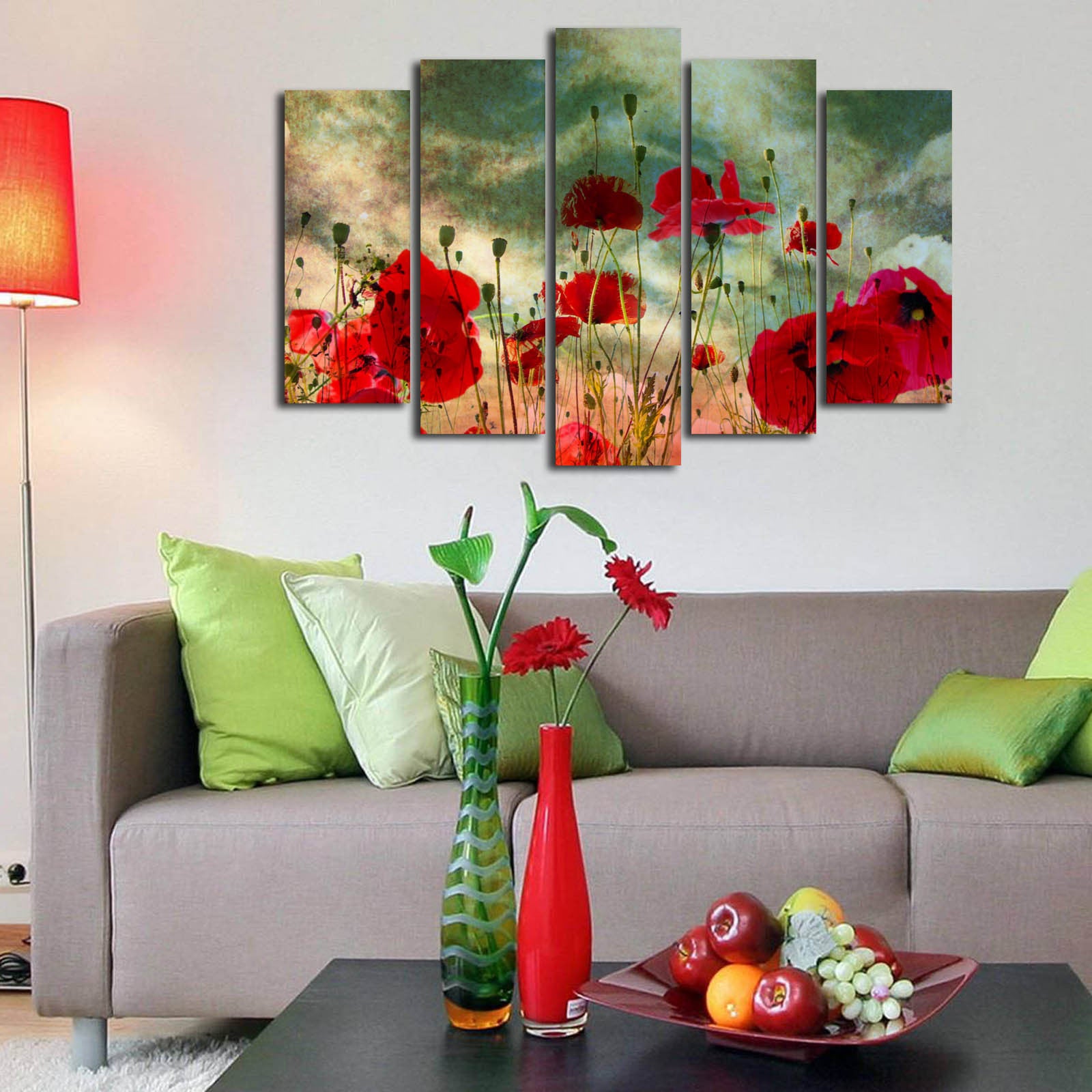 Quadro Decorativo em Tela (Conjunto de 5 Peças) Multicolor — 100% Suede Canvas, Moldura de Madeira 3 cm, Tamanho Total 70 x 105 cm