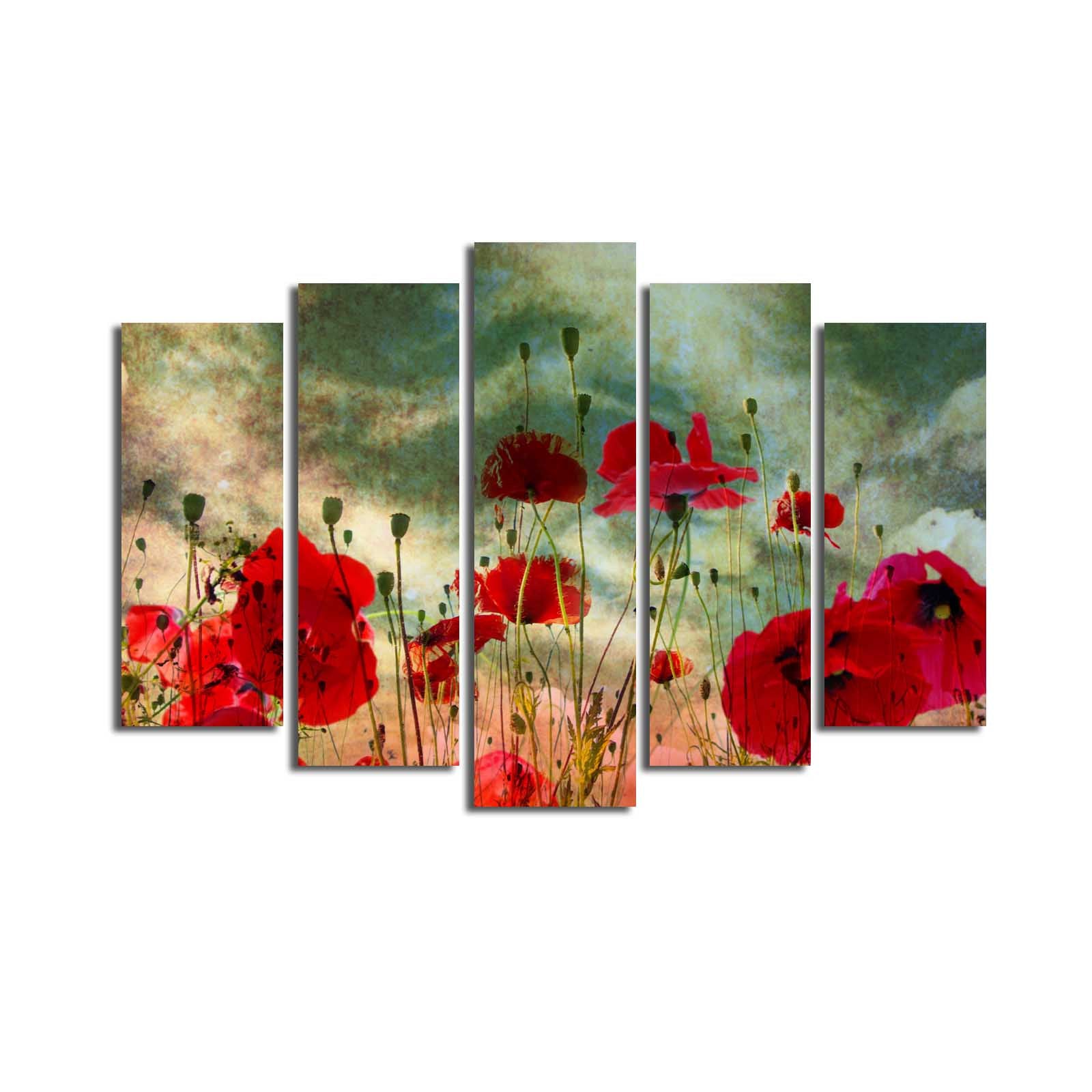 Quadro Decorativo em Tela (Conjunto de 5 Peças) Multicolor — 100% Suede Canvas, Moldura de Madeira 3 cm, Tamanho Total 70 x 105 cm