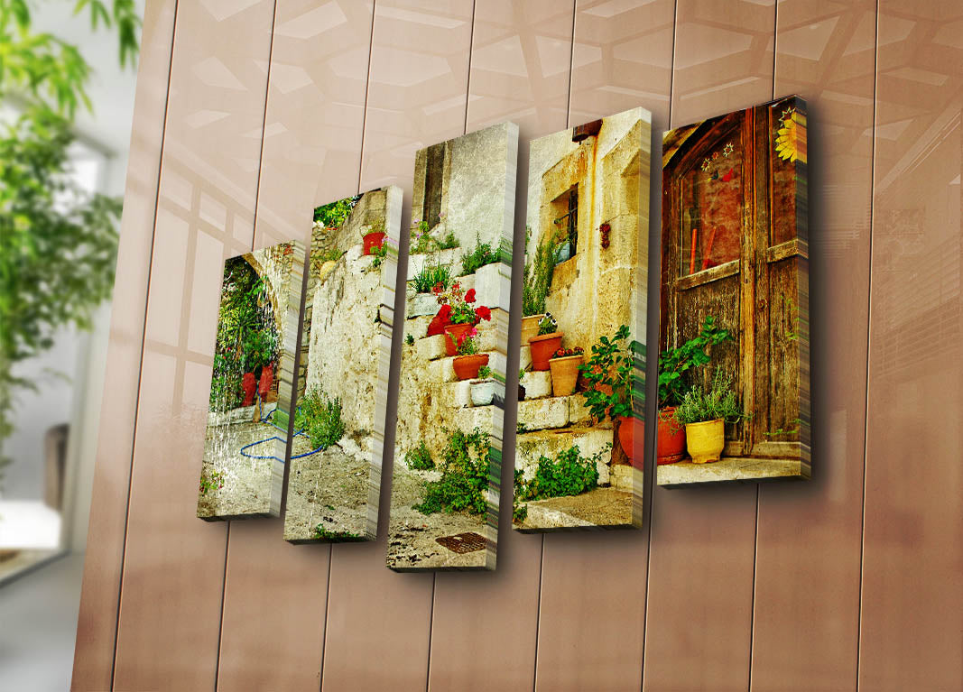 Quadro Decorativo em Tela Suede Multicolor (5 Peças) com Moldura 100% Madeira 3 cm – 70 x 105 cm